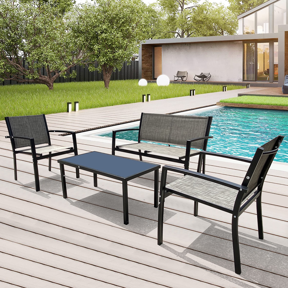 Gaierptone B230509-13 4 -Piece Patio Conversation Set with Gray