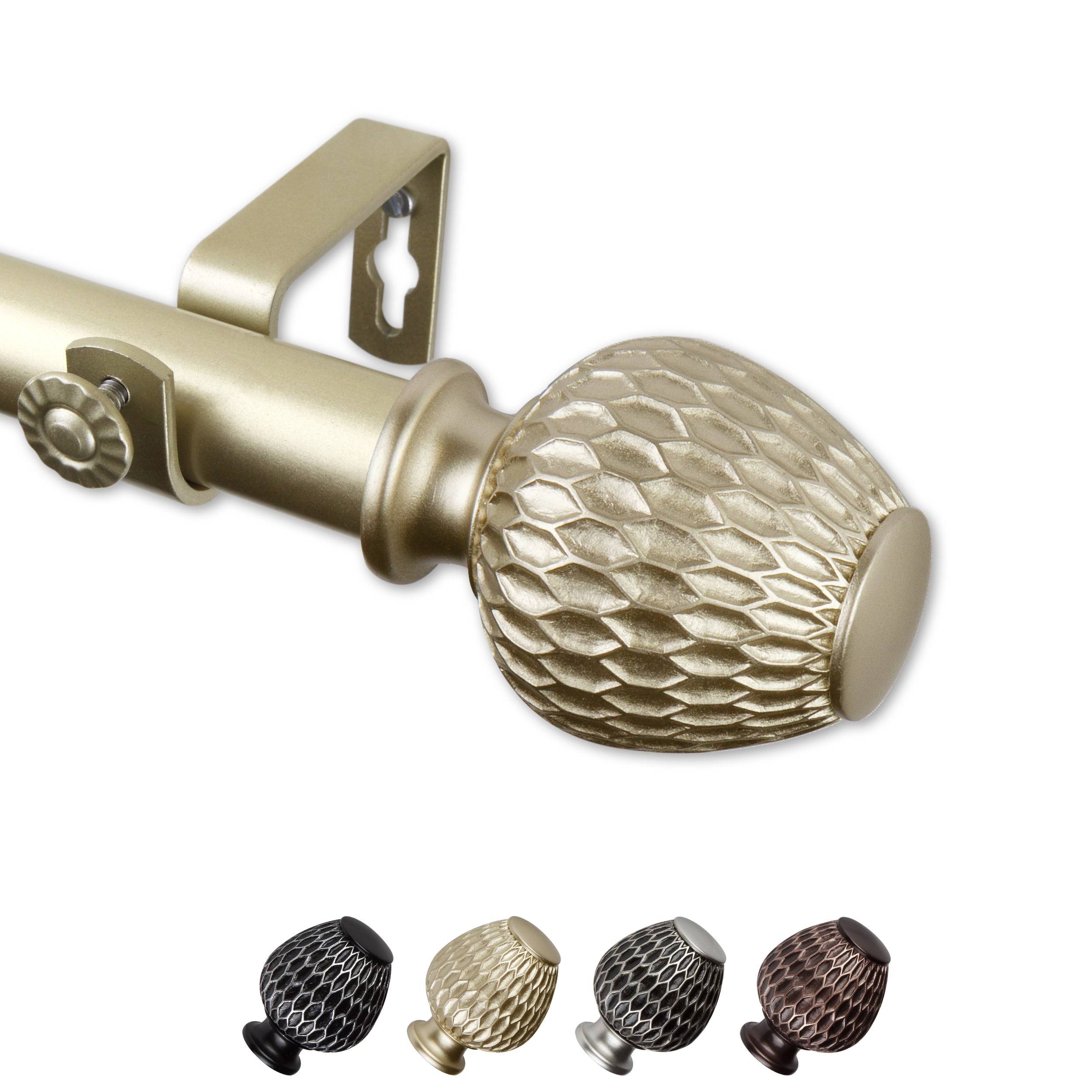Hart & Harlow L-100-39-283 Ashley 1-in 28-in to 48-in Gold Steel Single curtain rod with Finials
