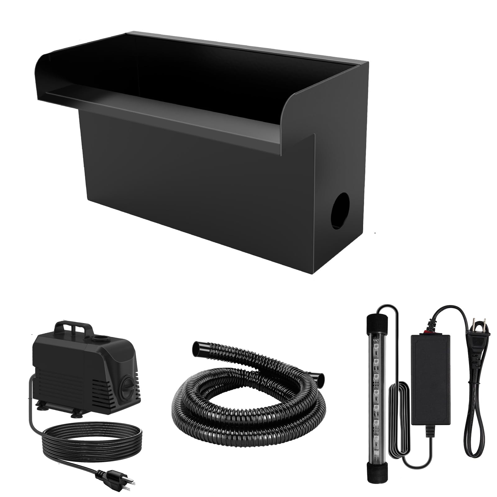 Etokfoks  All in 1 Pond Waterfall Kit with LED Lights 8 Stainless Steel Spillway with 660GPH Water Pump Lighted Waterfall