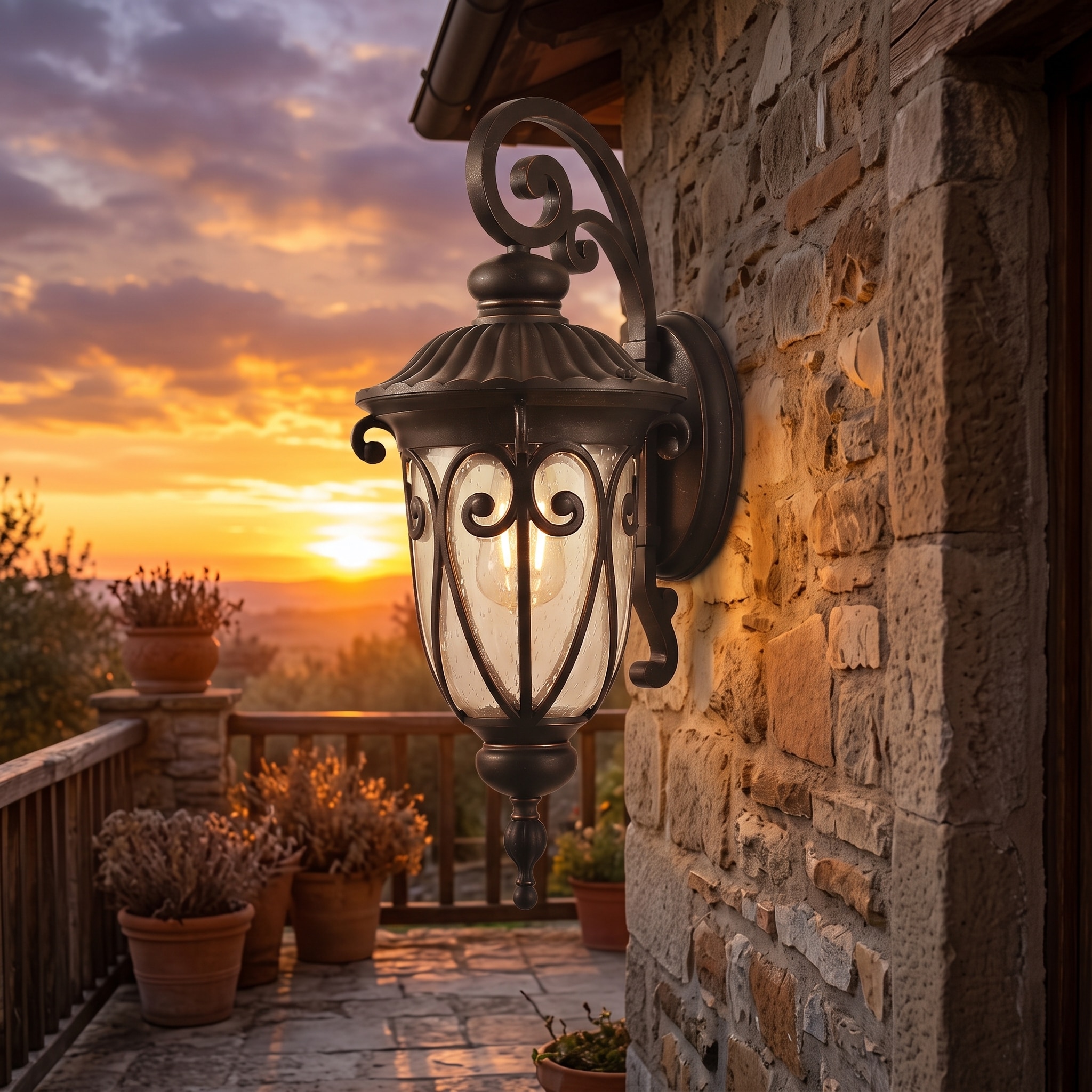 Trivework 23in H 1-Pack Black Outdoor Wall Lantern