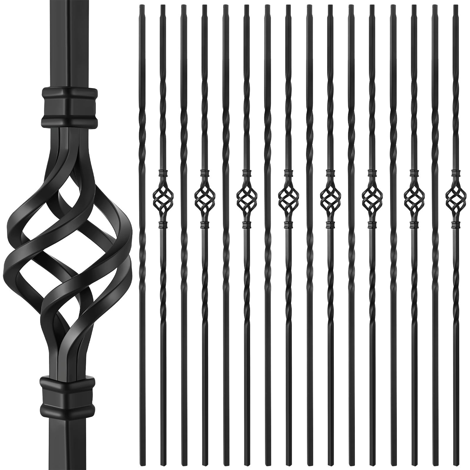 Aoibox - 32 Pack Wrought Iron Stair Balusters 0 5 x 44 in Black Satin Finish Metal Spindles for ...
