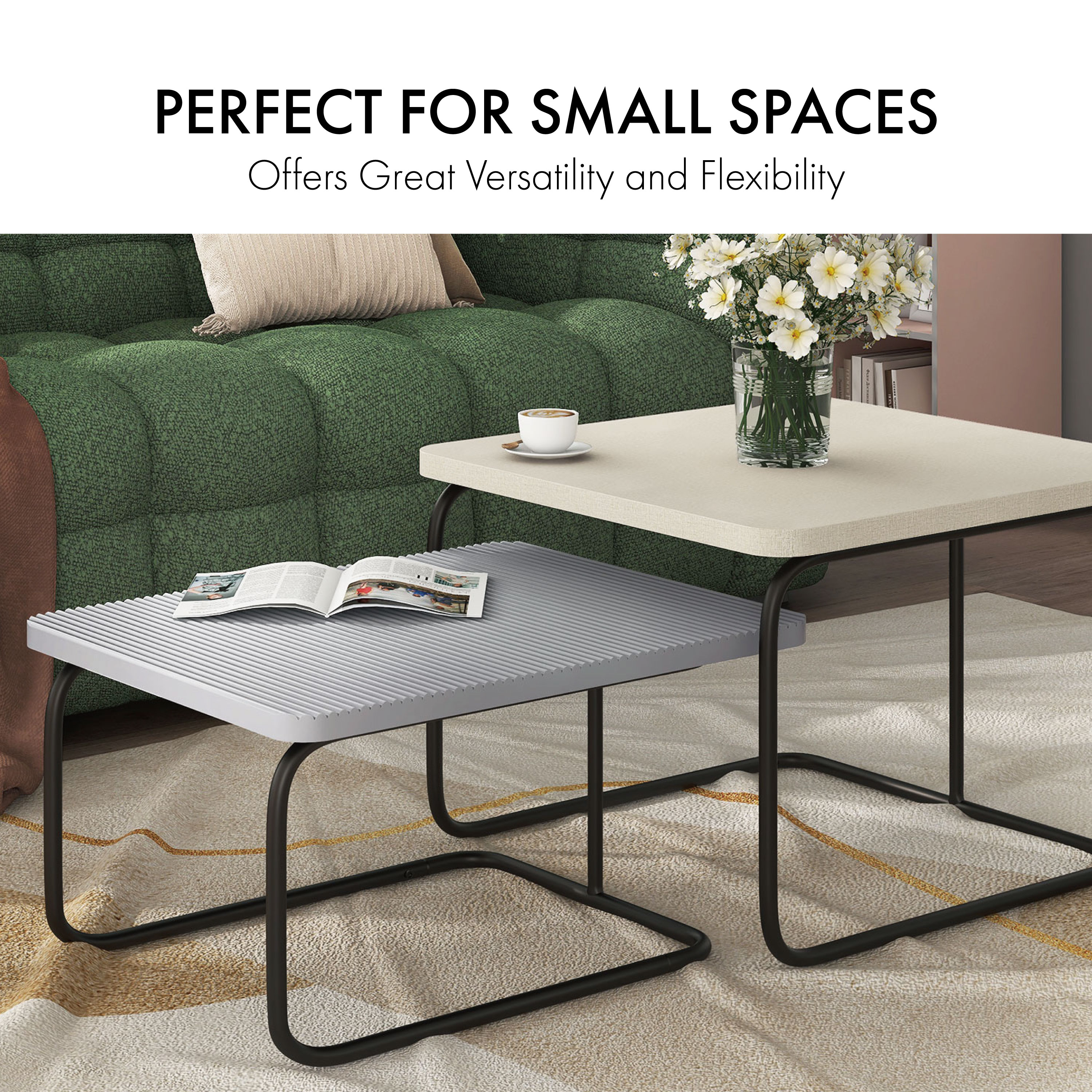 Modern Cream and Gray Textured 2-Piece Nesting Coffee Table Set