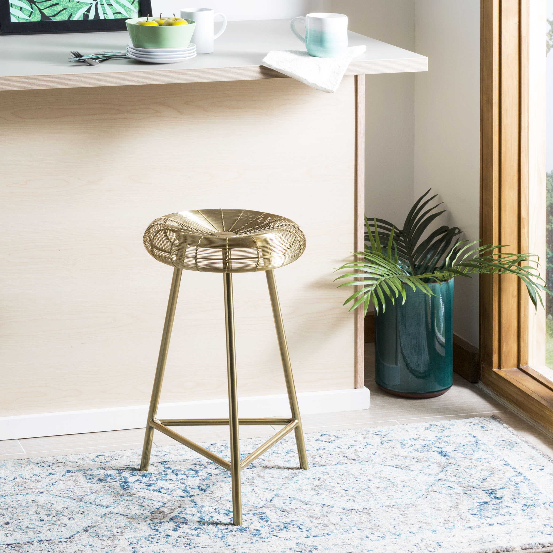 Safavieh FOX4517A Addison Gold 24.0-in H Counter height Round seat Metal Bar Stool