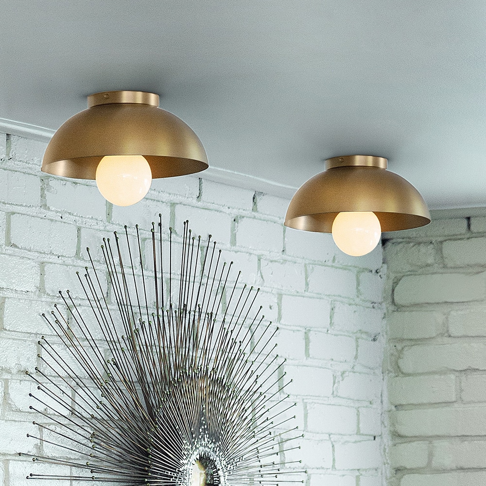 Contemporary Lacquered Brass Globe LED Flush Mount Light