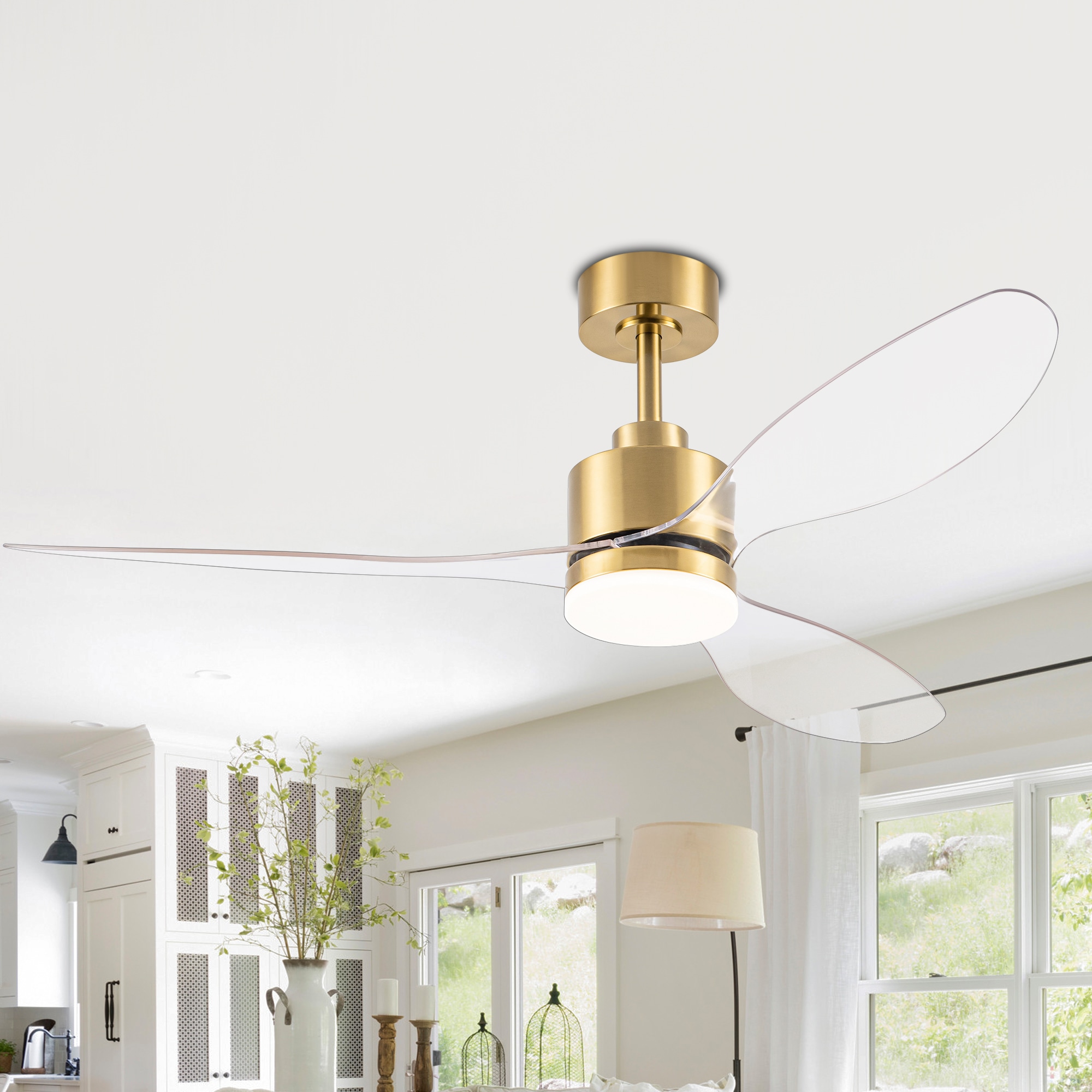 Breezary 30007-GT 52-in Color-Changing Integrated LED Gold with Clear Blades Propeller Ceiling Fan With Light - Remote Included ( 3 -Blade )