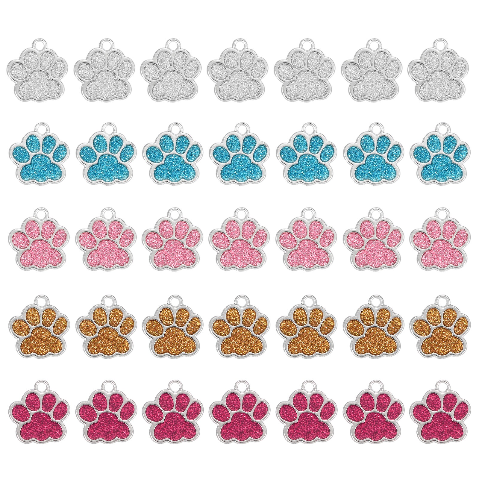 Unique Bargains 50pcs Enamel Paw Print Charm Cat Dog Paw Print Charm Alloy Animal Footprint Pendant Beads with Glitter Powder for Necklace Earrings DIY Jewelry Making 5 Colors/Silver #S26062500UX4176