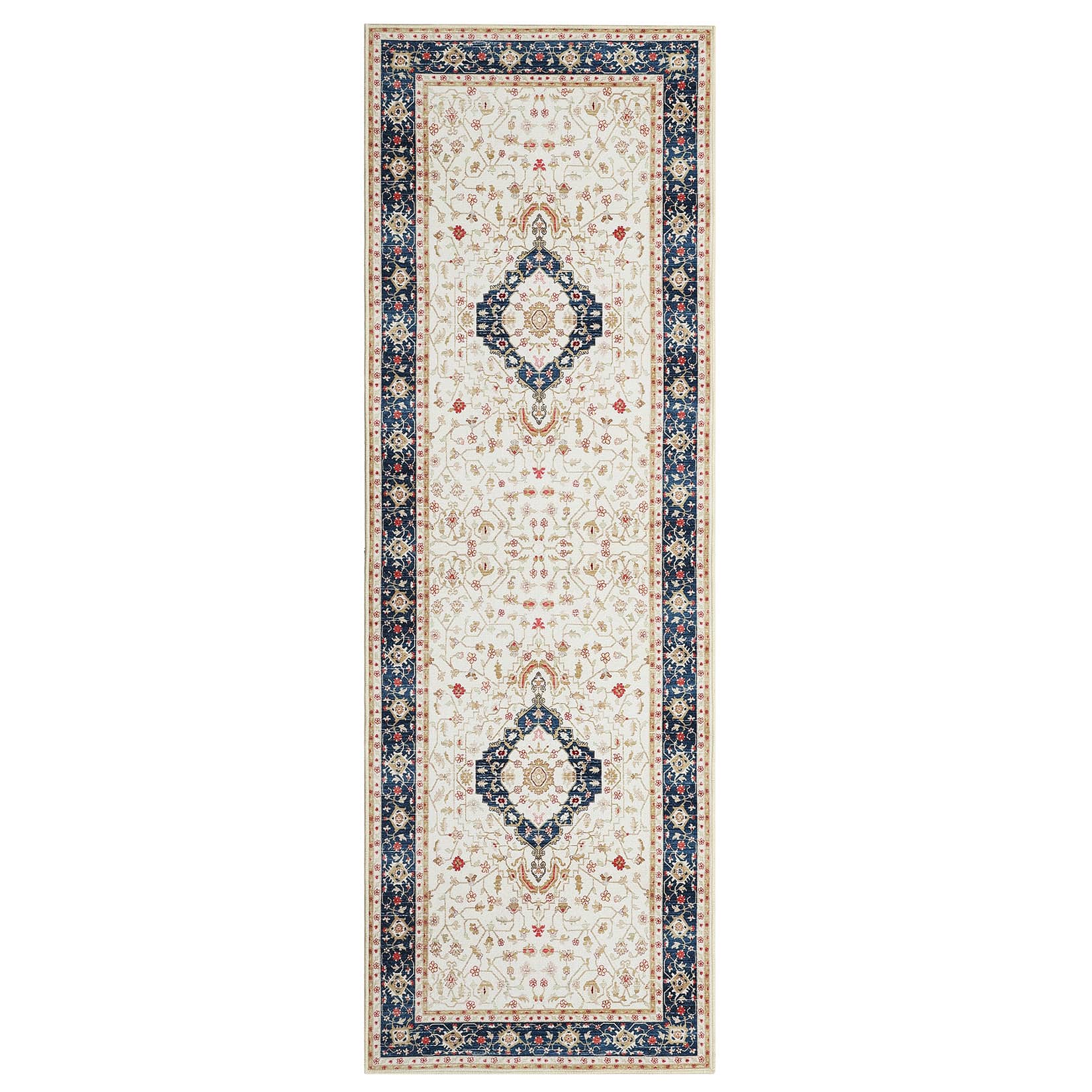Qeetex LSN-PHO-0ZP15ZLP 8 x 10 ft Polyester Belgian Wool Gold Rectangular Hallway Bathroom Entryway Kitchen Office Foldable Flower Printed Persian Washable Area Rug