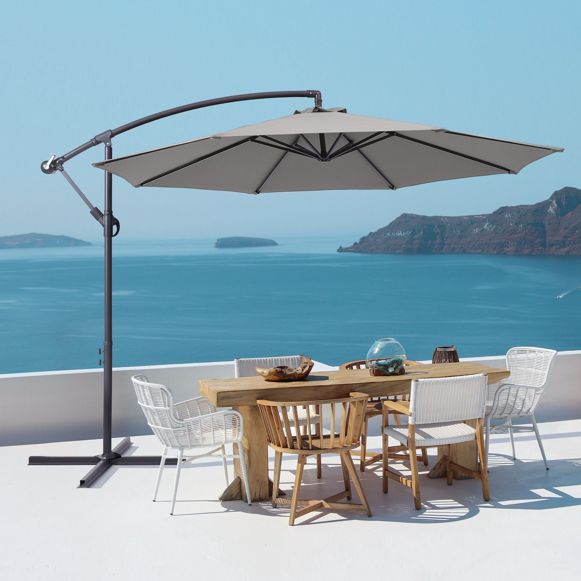 Sonkuki SD-R10G 10-Feet Steel Gray No-tilt Offset Patio Umbrella