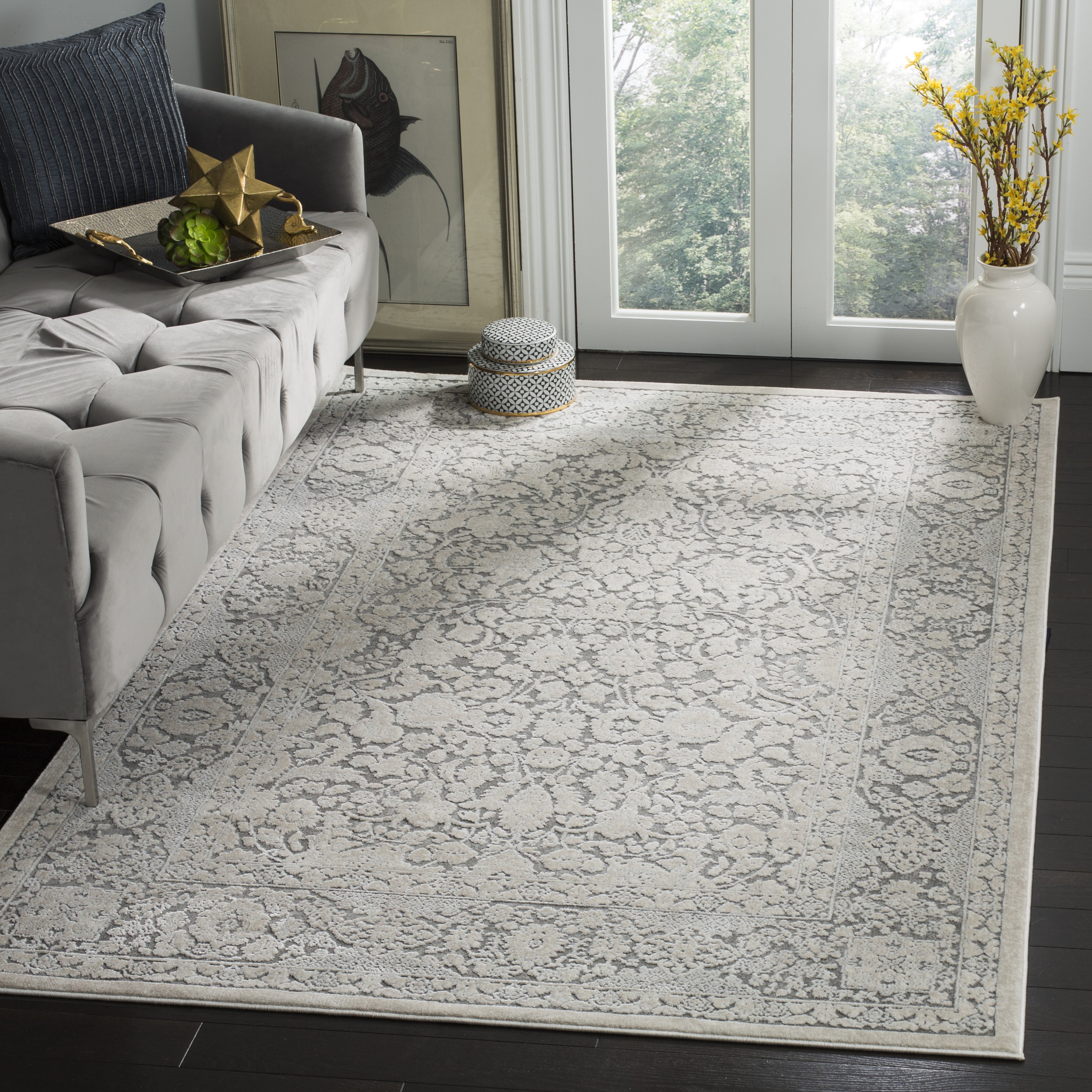 Safavieh RFT667B-4 Reflection Erin 4 x 6 (ft) Loomed Synthetic Dark Gray/Cream Rectangular Indoor Floral/Botanical French Country Area rug