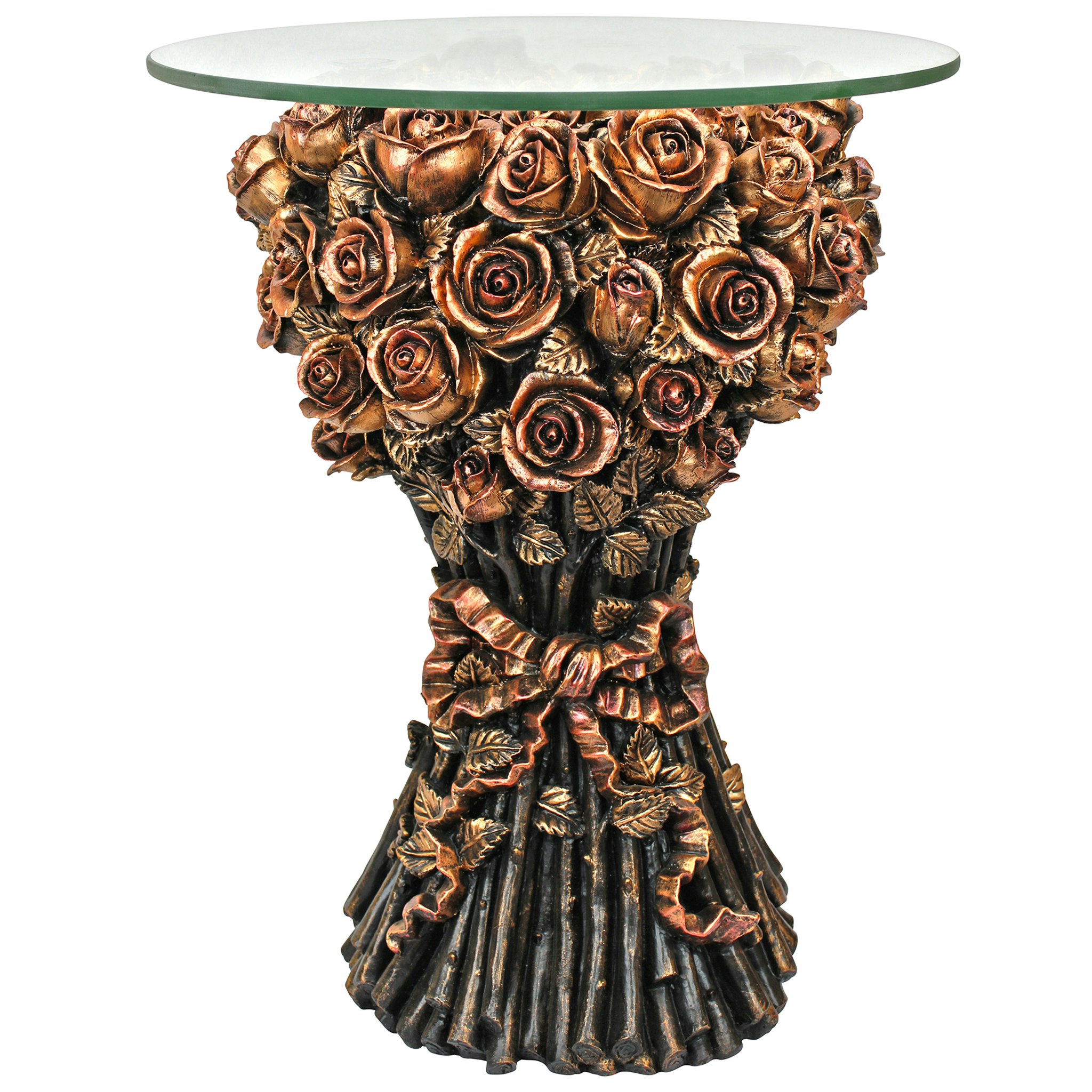 Design Toscano EU9358 18-in W x 21-in H Gold Glass Round Glam End Table Assembly Required