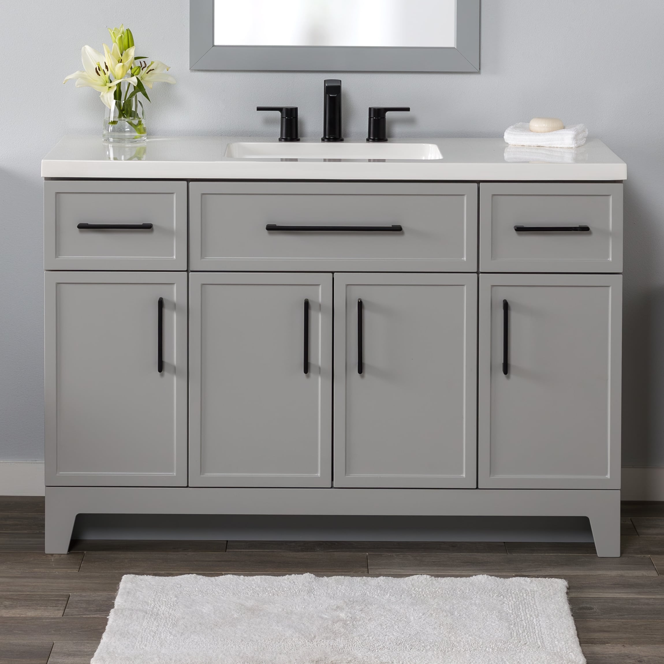 Style Selections Potter 48-in Gray Single Sink Bathroom Vanity with White  Cultured Marble Top in the Bathroom Vanities with Tops department at