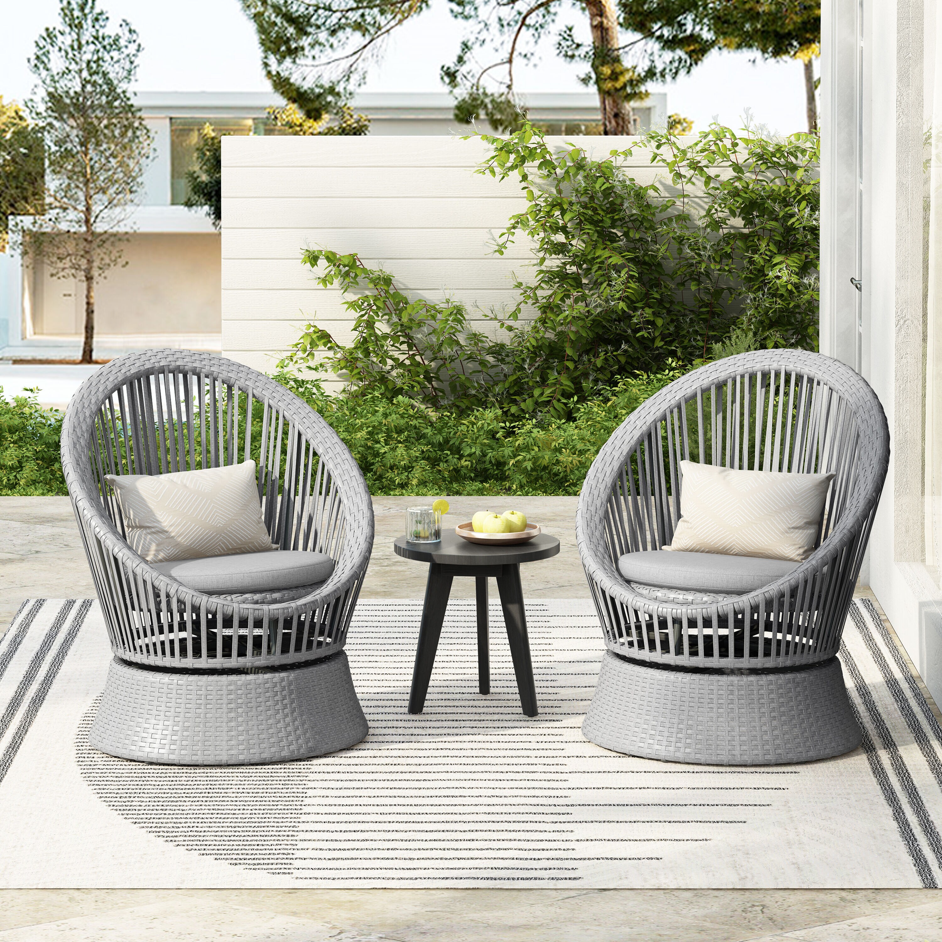 Christopher Knight Home 324005 PureNest 26.7in Modern Gray Wicker Lounge Chair with Rattan and Iron Frame  Stylish Round Design-Grey