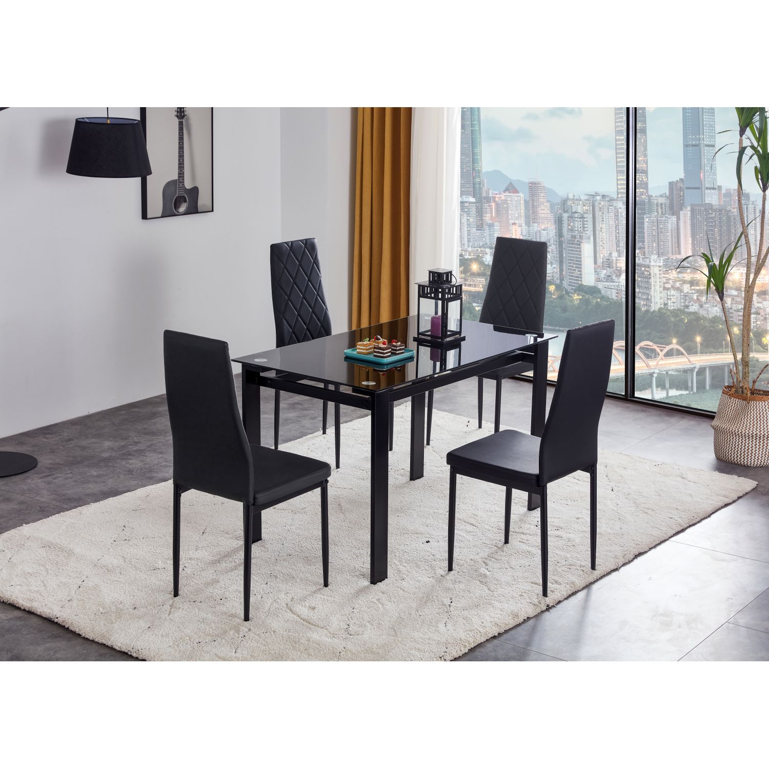JASMODER W241S00001 Black Contemporary/Modern Dining Room Set with Rectangular Table ( Seats 4 )