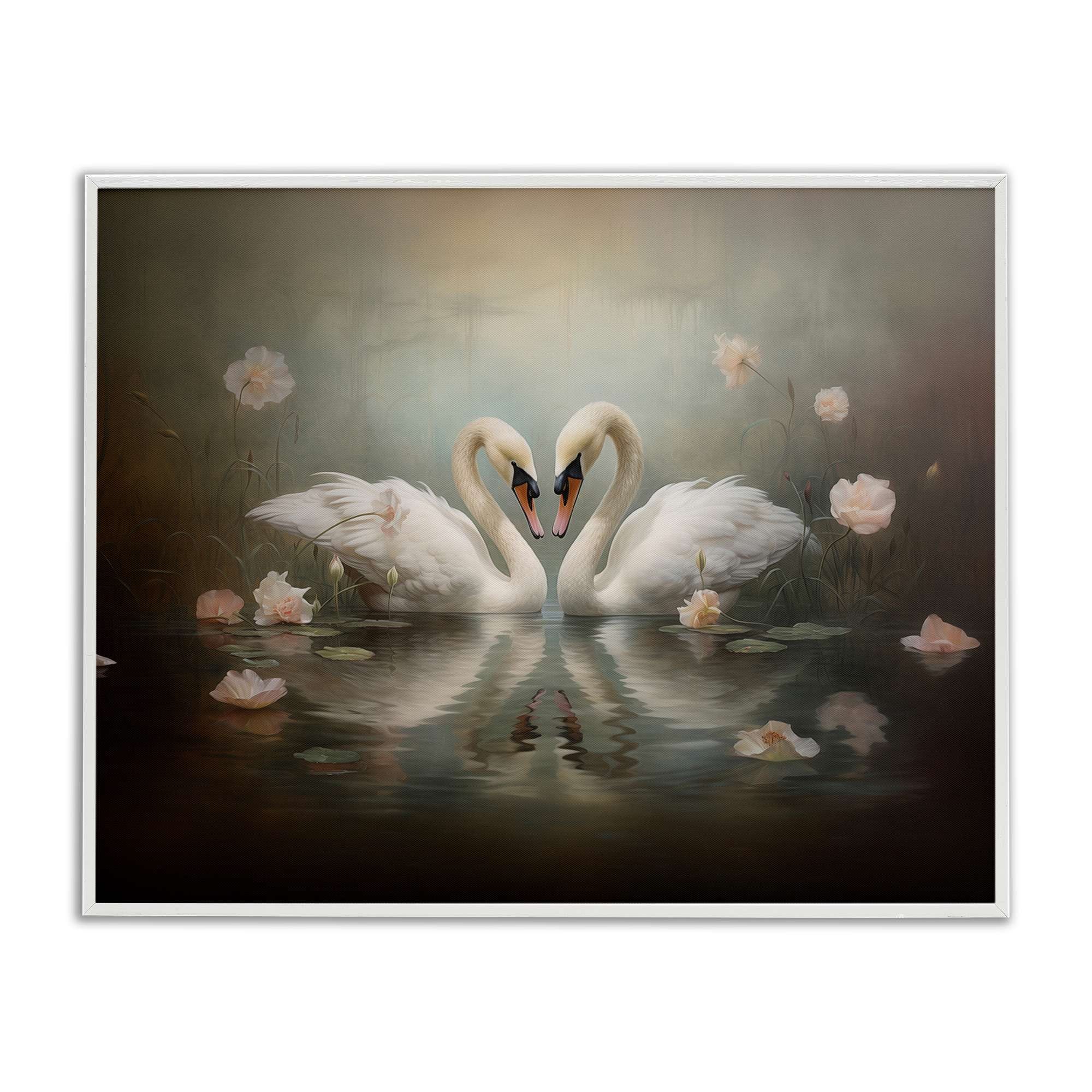 Stupell Industries BT-913-WFR-16X20 Romantic Swans Reflection White Framed Giclee Art By Arlington Prints 20 x 16