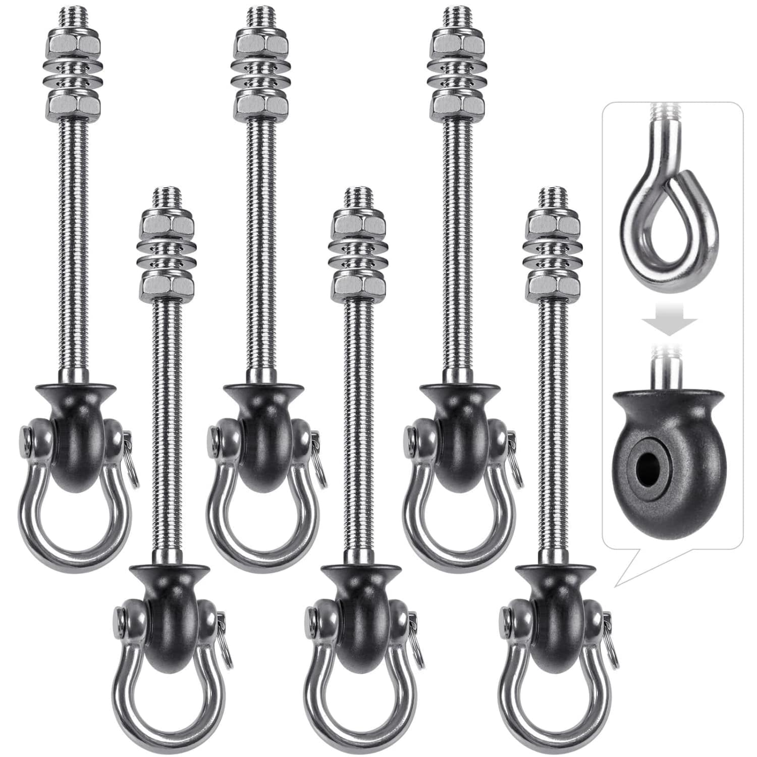 Angel Sar 7.67in L 6-Piece Antirust Stainless Steel Swing Hanger Set Silver Heavy Duty Swing Hangers