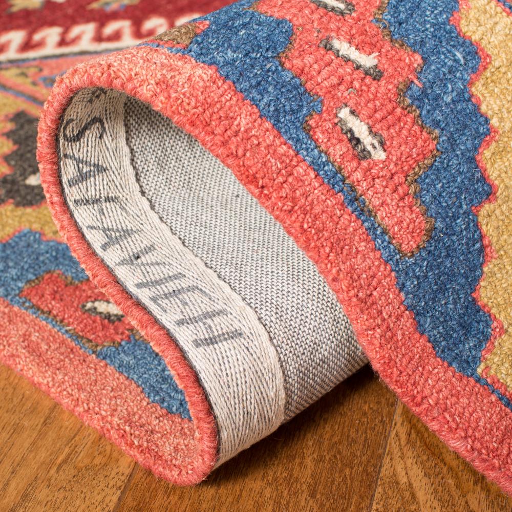Handmade Rustic-Chic Red and Blue Wool Round Rug
