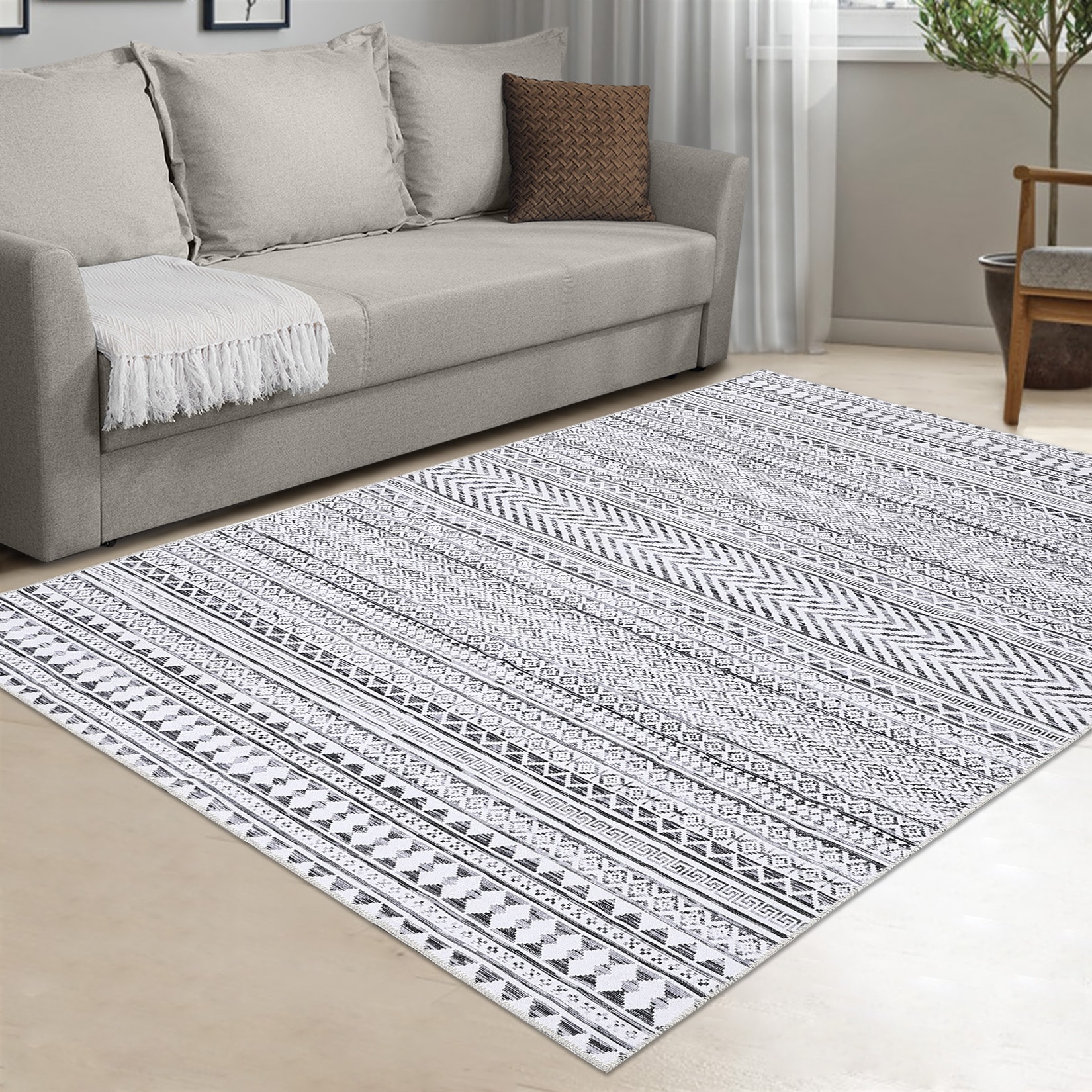 Garvee YXY-LO-PHO-0VEJ51IL 6 x 9 (ft) Polyester Gray Rectangular Indoor Geometric Farmhouse/Cottage Machine washable Area rug