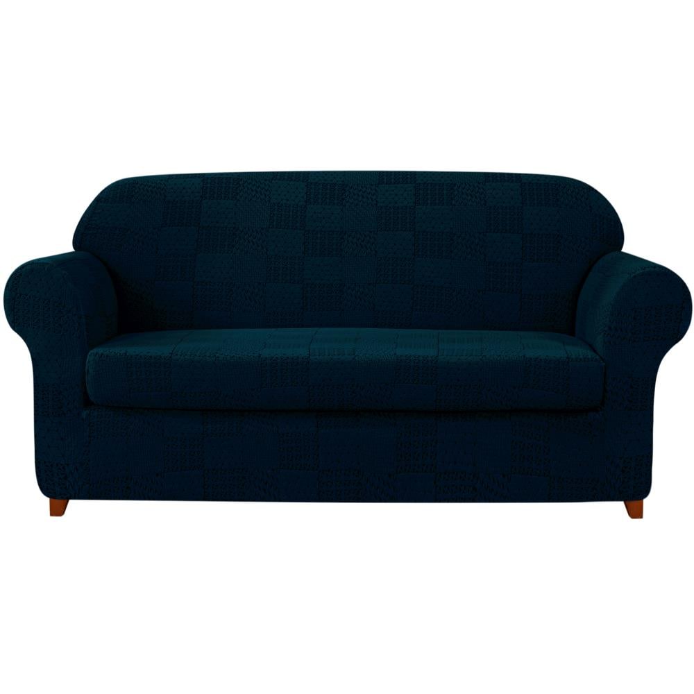 Subrtex SBTPTSFT02N02 Patchwork Navy Jacquard Loveseat Slipcover 70-in W x 41-in H x 42-in D