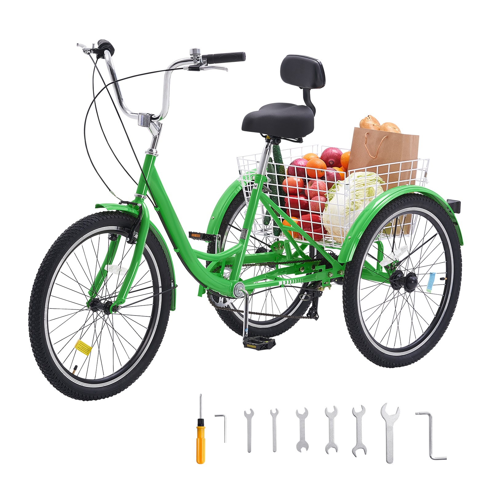 GIVIMO 20-in 7-Speed Adult Tricycle with Carbon Steel Frame and Large Rear Basket for Shopping and Commuting (Green)