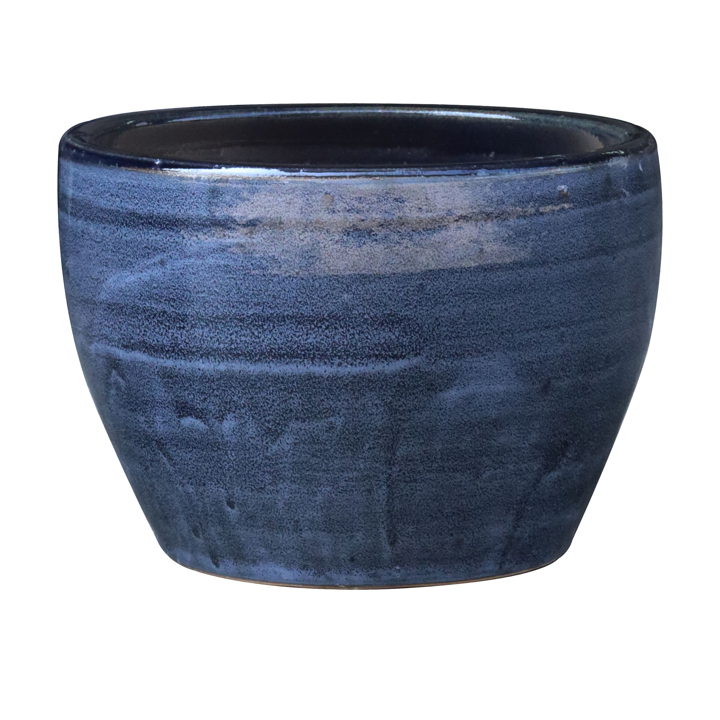 allen + roth GO2025-85 Round 12.6-in W Medium Blue Glazed ceramic Indoor/Outdoor Planter with Drainage Holes