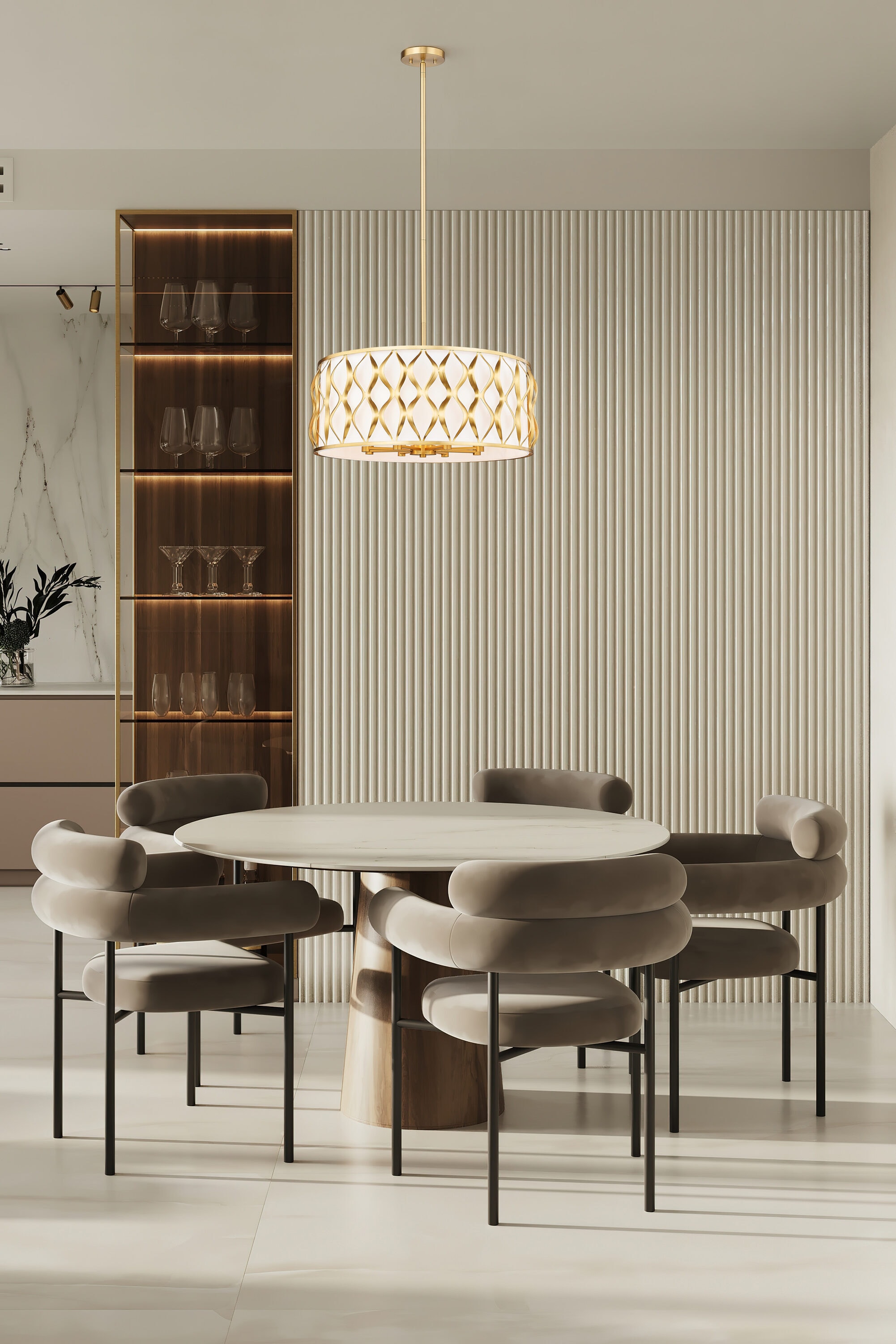 Modern Gold Drum 8-Light Indoor/Outdoor Pendant