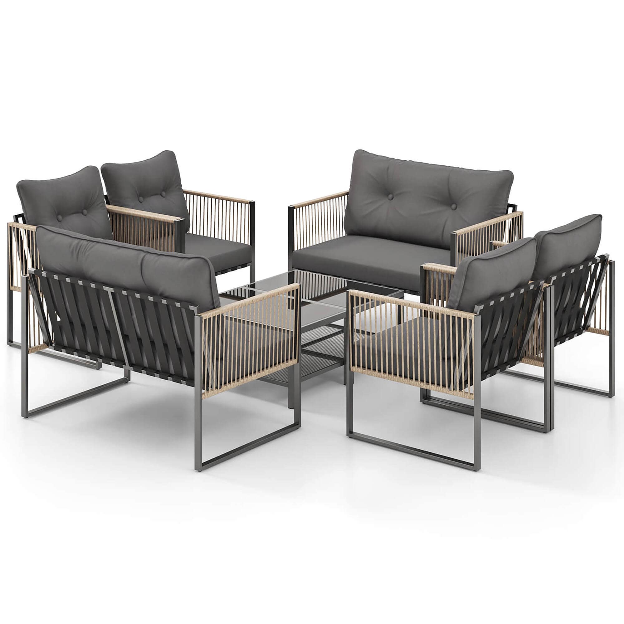 Costway HCST05454 8 -Piece Patio Conversation Set with Gray Cushions