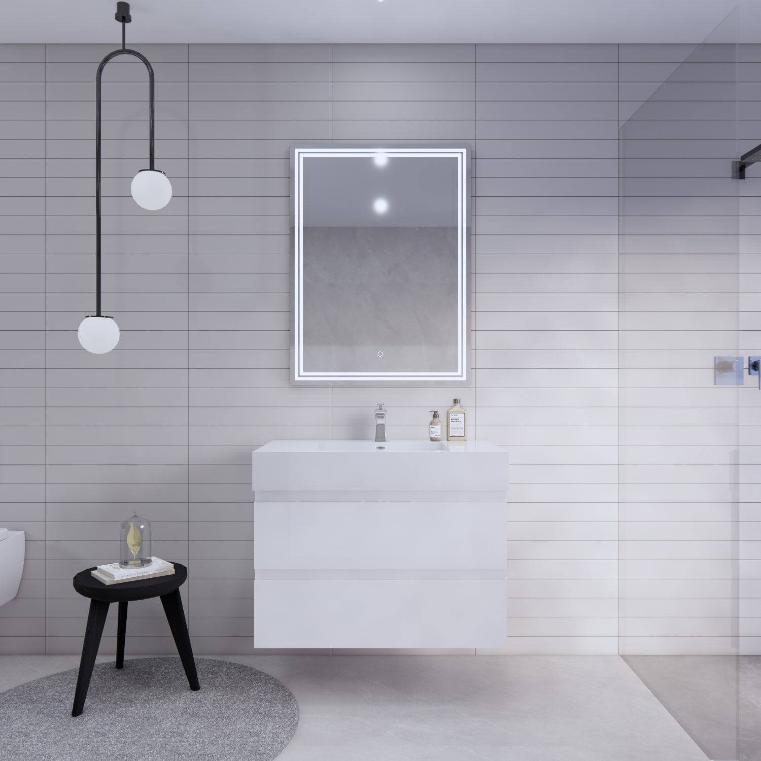 BV Better Vanity BTB-36-GW Monterey 36-in High Gloss White Single Sink Floating Bathroom Vanity with White Acrylic Top