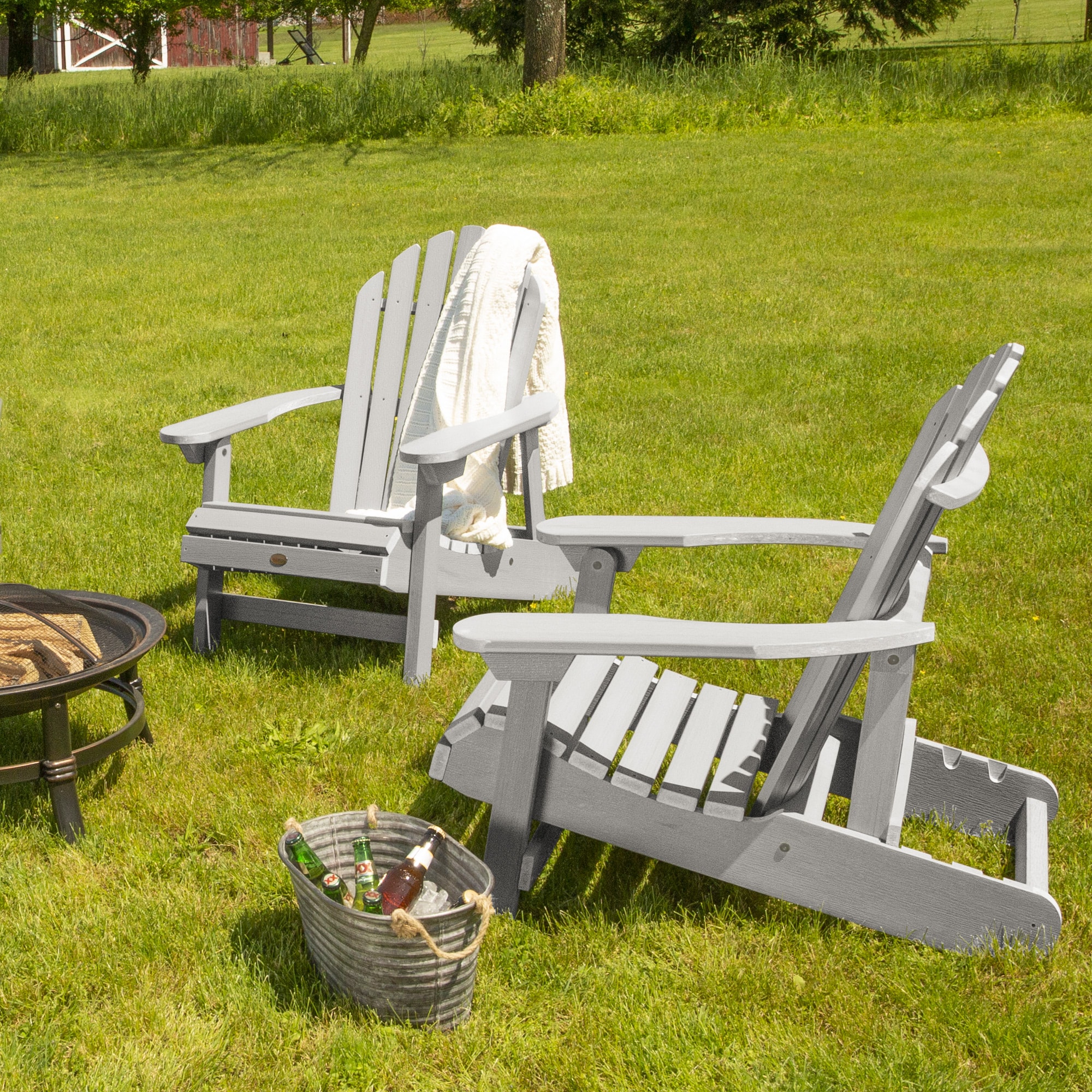 highwood AD-KITCHL6-HGR Hamilton Set of 2 Harbor Gray Poly-lumber Frame Stationary Adirondack Chair with Slat Seat