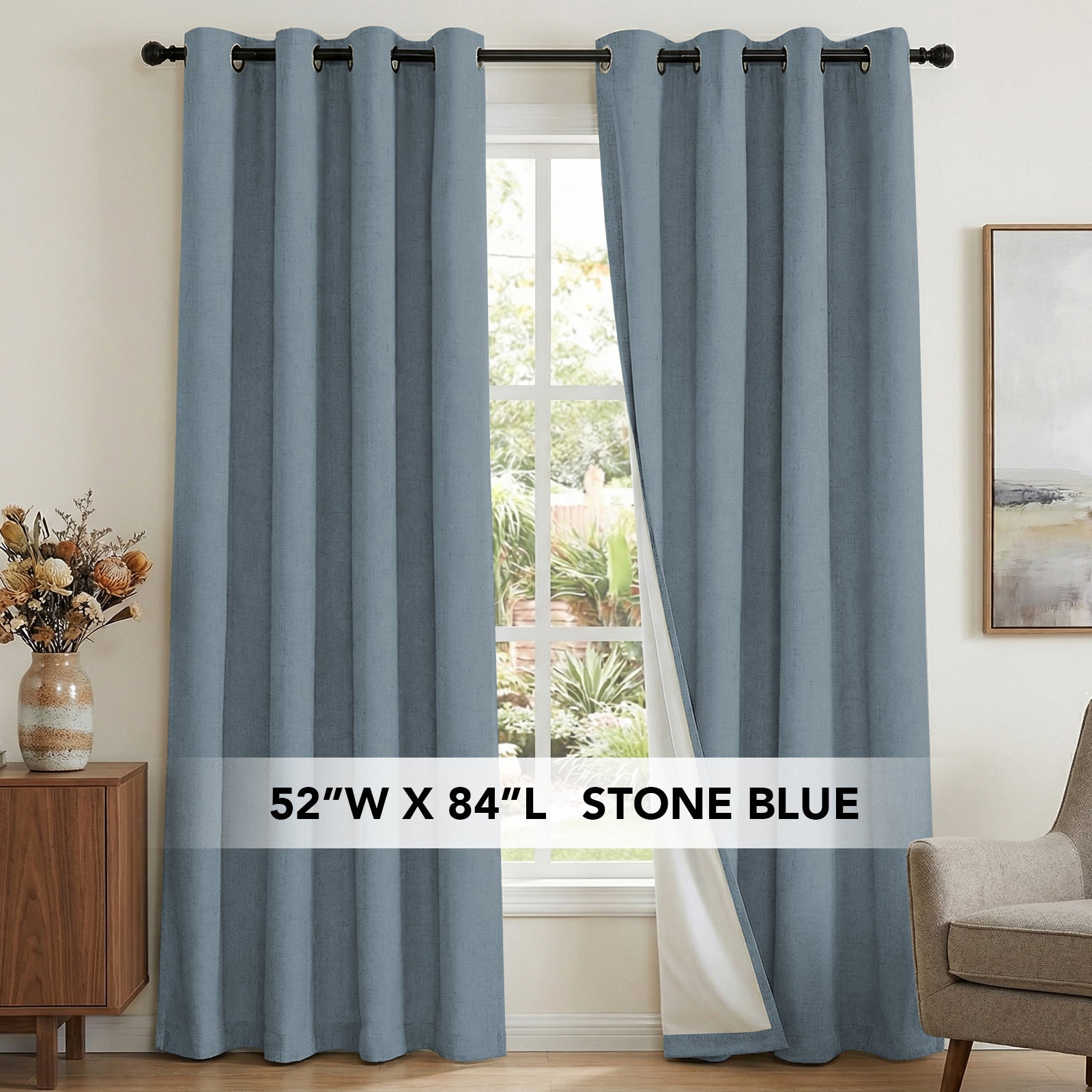 H.Versailtex  Premium Blackout Curtain Panel Pair Grommet Top 52W x 84L Stone Blue