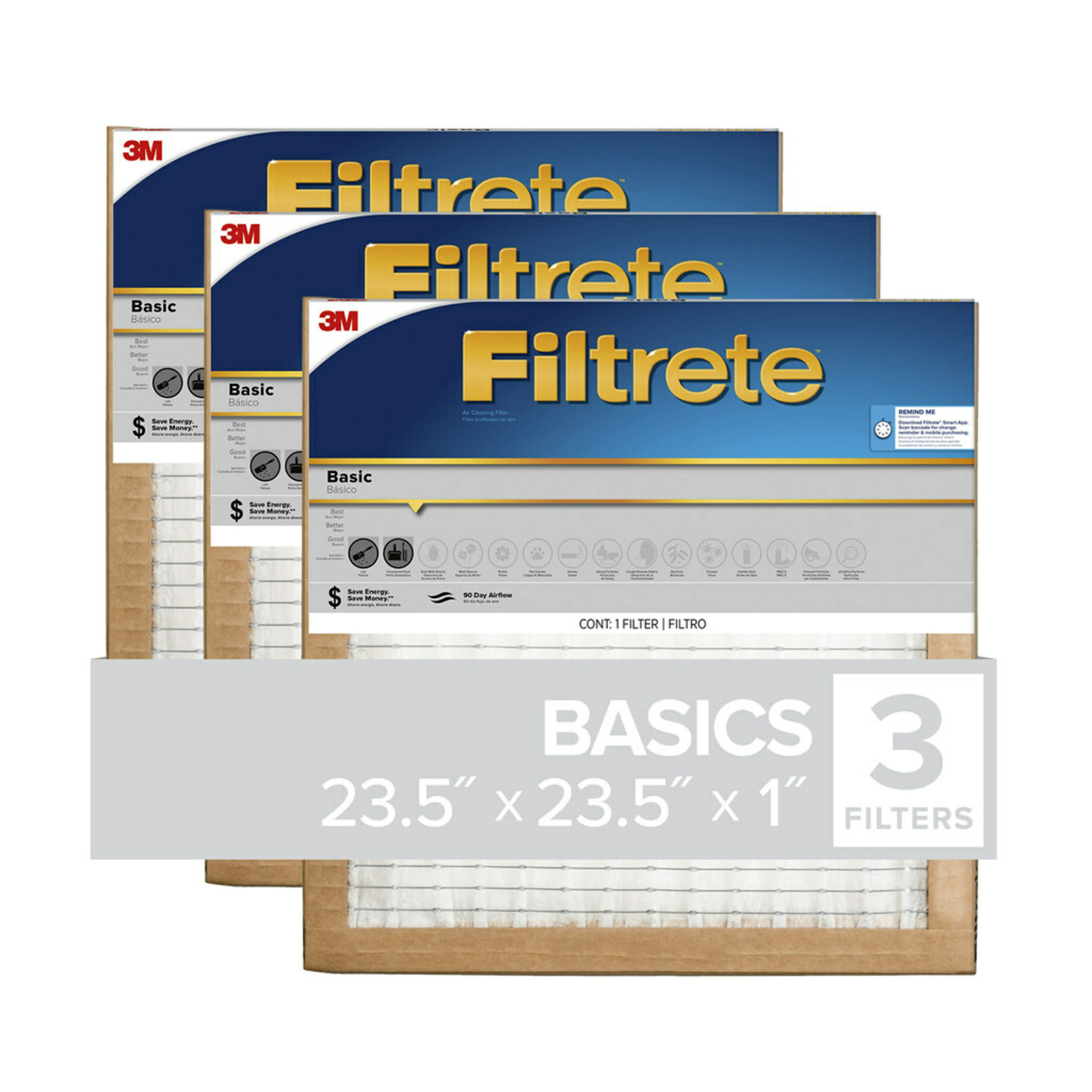 23.5-in W x 23.5-in L x 1-in 5 MERV Basic Pleated Air Filter (3-Pack) | - Filtrete FBL40CI-3PK-4