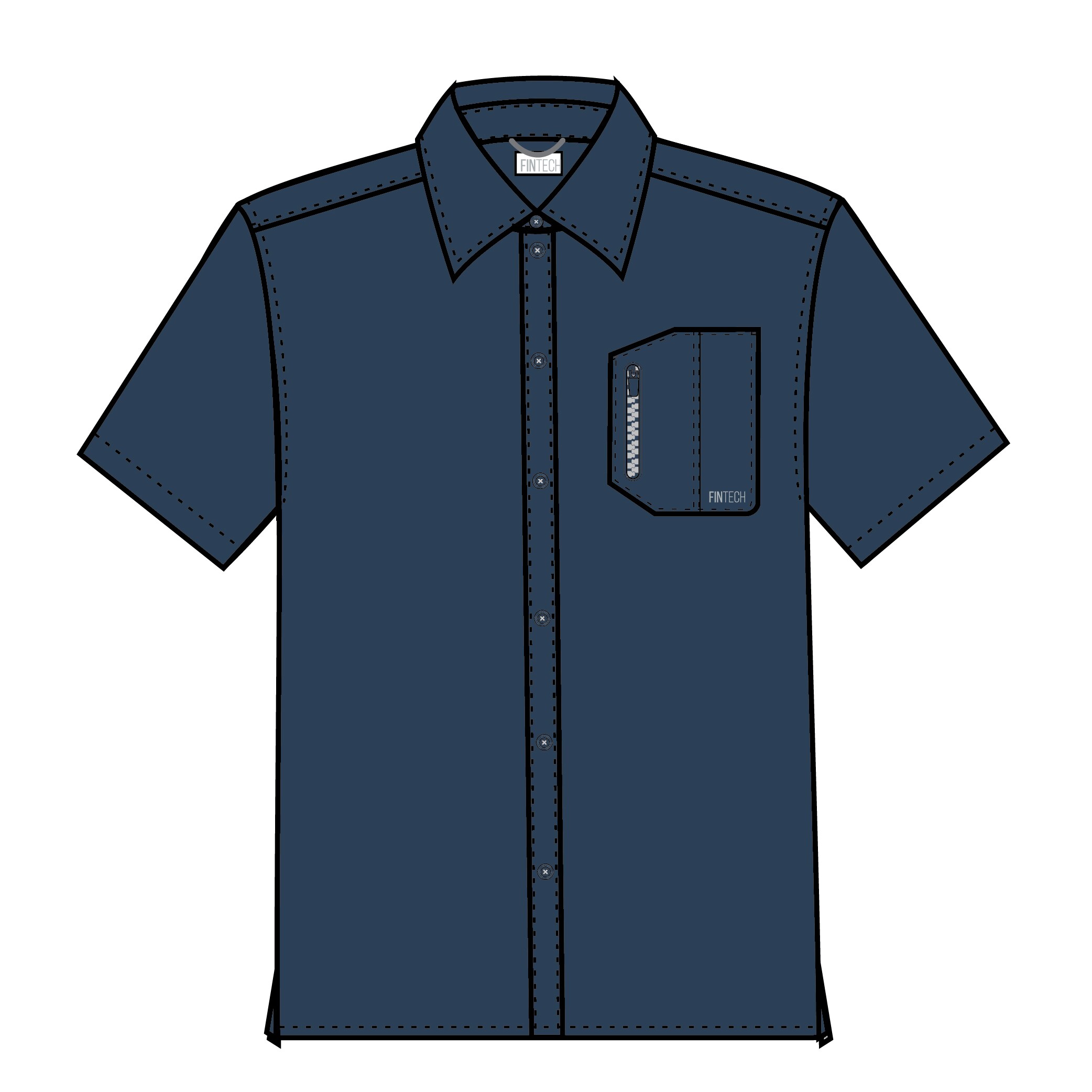 FINTECH Men's Woven Short Sleeve Solid Button-down Shirt (Large