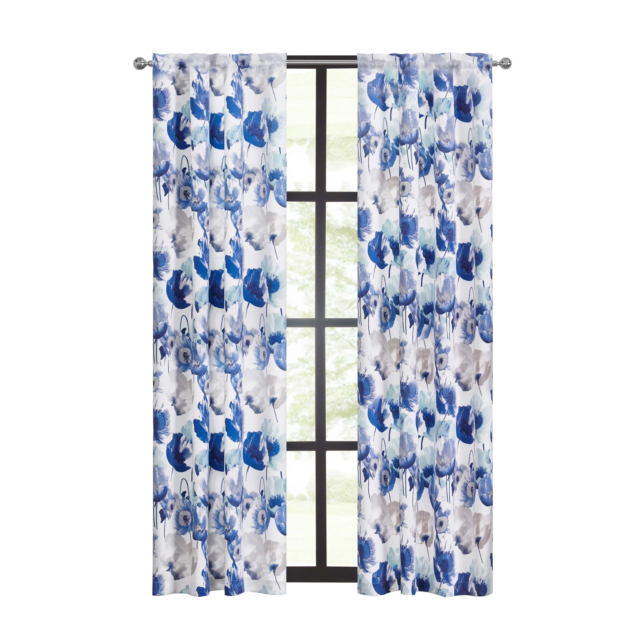 Achim POPN84BL06 84-Inches Blue Floral Room darkening Rod pocket Single curtain panel