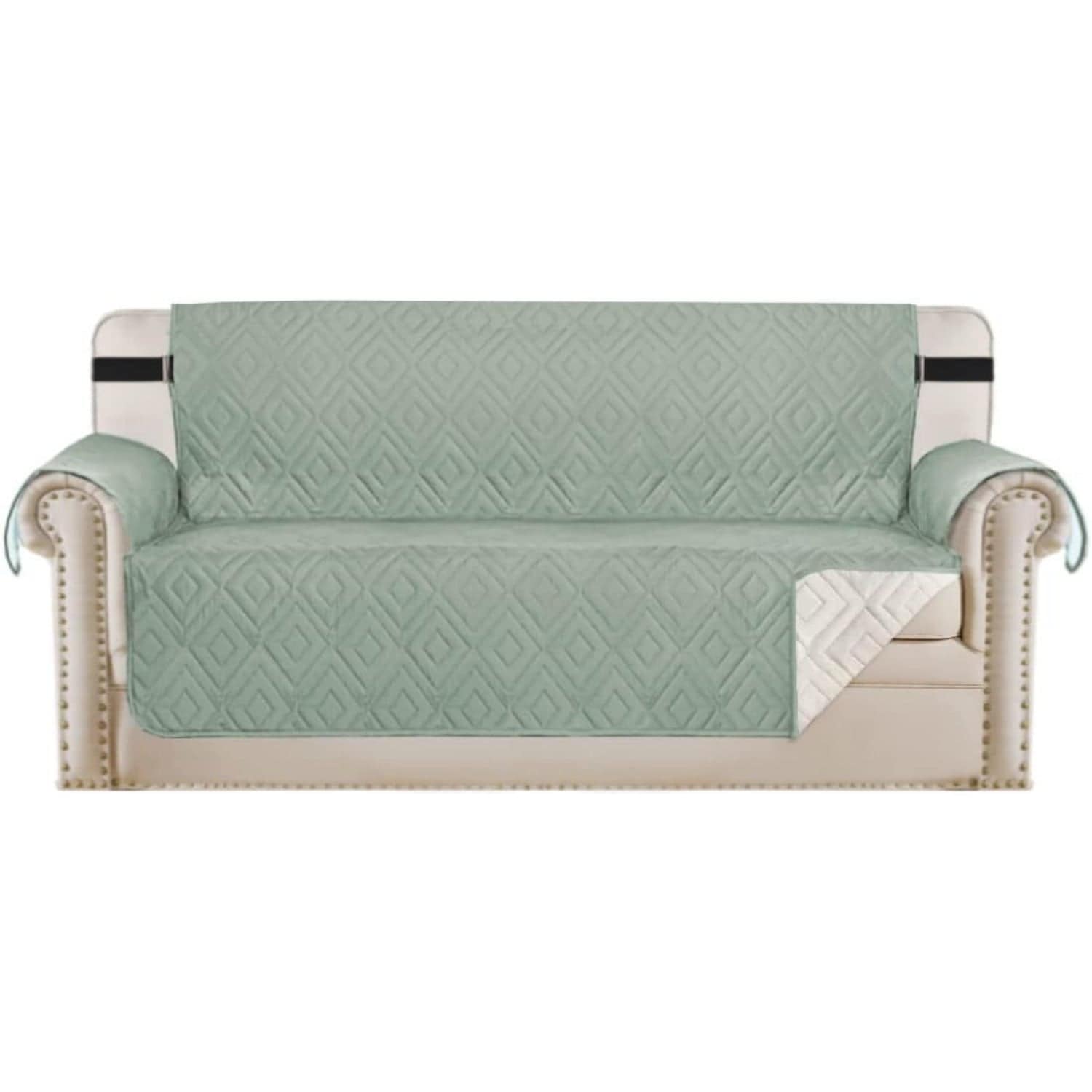 H.Versailtex -  Reversible Water Resistant Sofa Cover Desert Sage/Sage Anti Slip with 2 Elastic S...