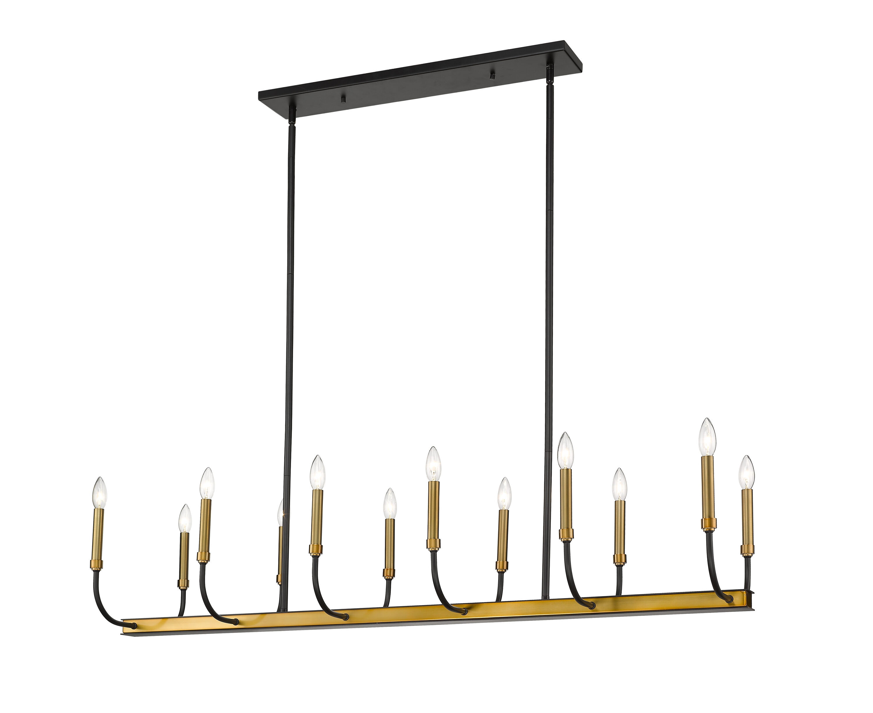 Z-Lite 479-12L-MB-OBR Haylie 12-Light Matte Black + Olde Brass Transitional Linear Hanging Kitchen Island Light