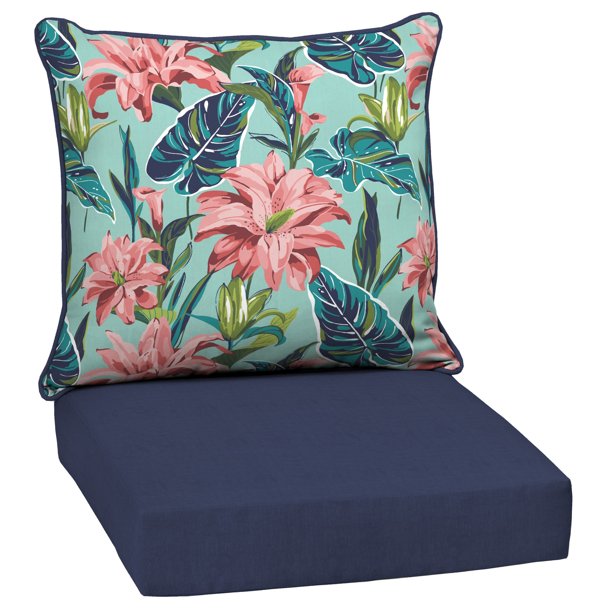 24-in Furniture Hana Blue Tropical the Cushions Patio Seat department x Chair at in Selections Cushion Deep Patio 24-in Style