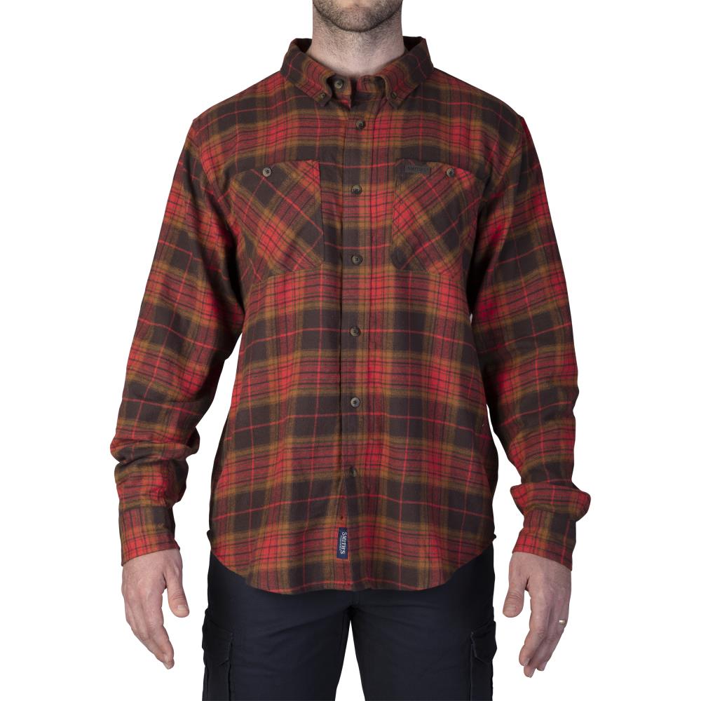 Smith's Workwear S3255B-313-BBOR-L Men's Orange Long sleeve Checked Button-down shirt ( Large )