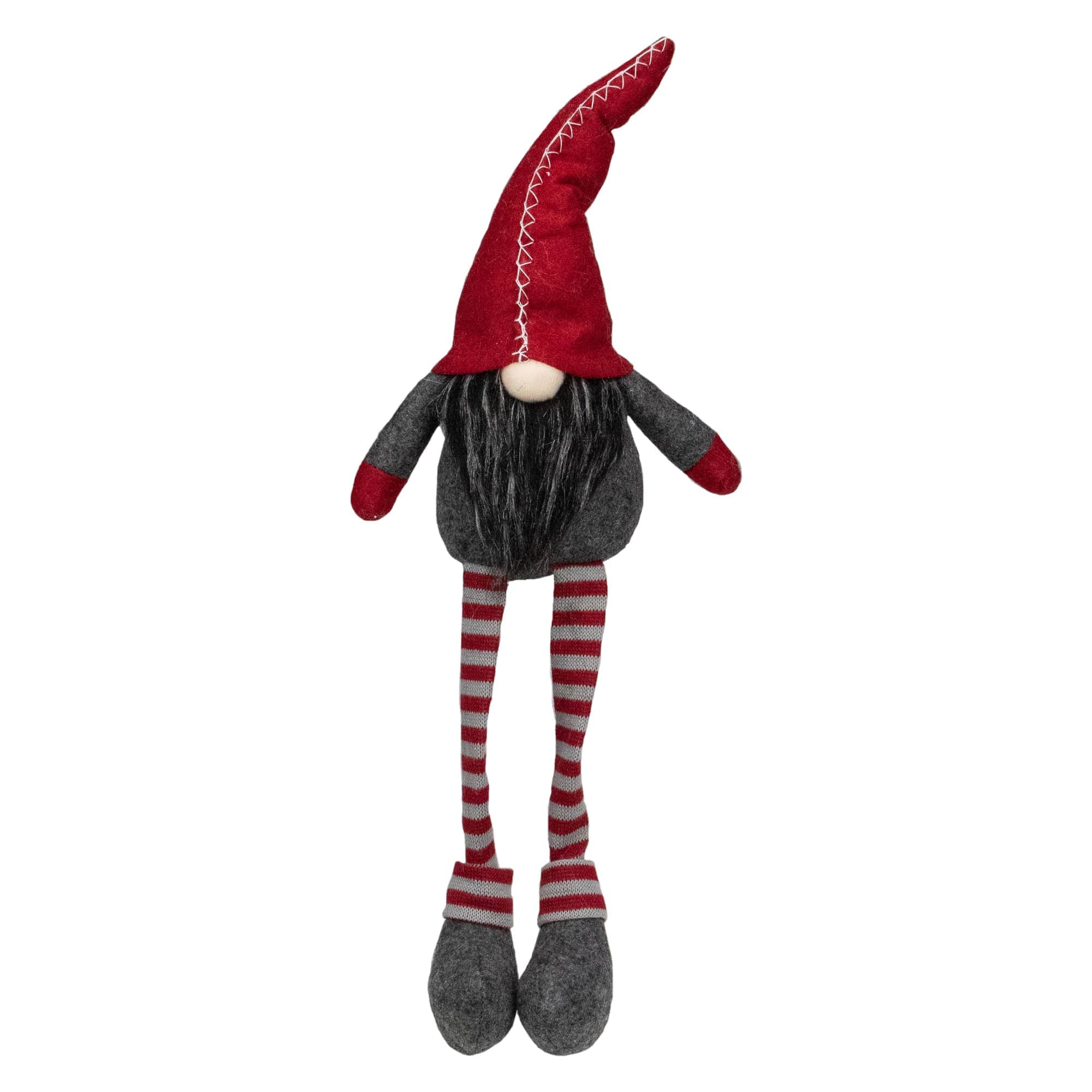 Northlight Sitting Striped Gnome Christmas Figure - 22 inch - Red and Gray
