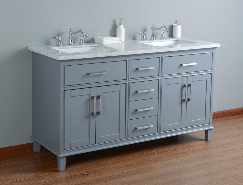 Stufurhome 60-in Gray Undermount Double Sink Bathroom Vanity with ...