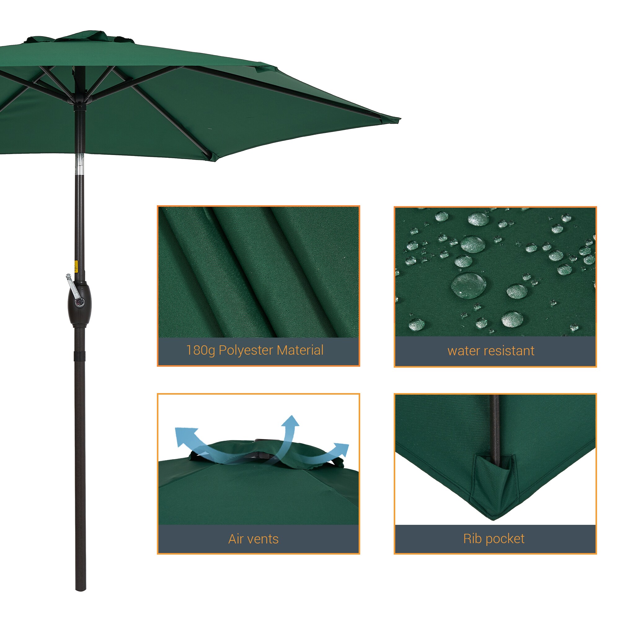 ACEGOSES 7.5-ft Steel Green Push-button Tilt Market Patio Umbrella LW ...