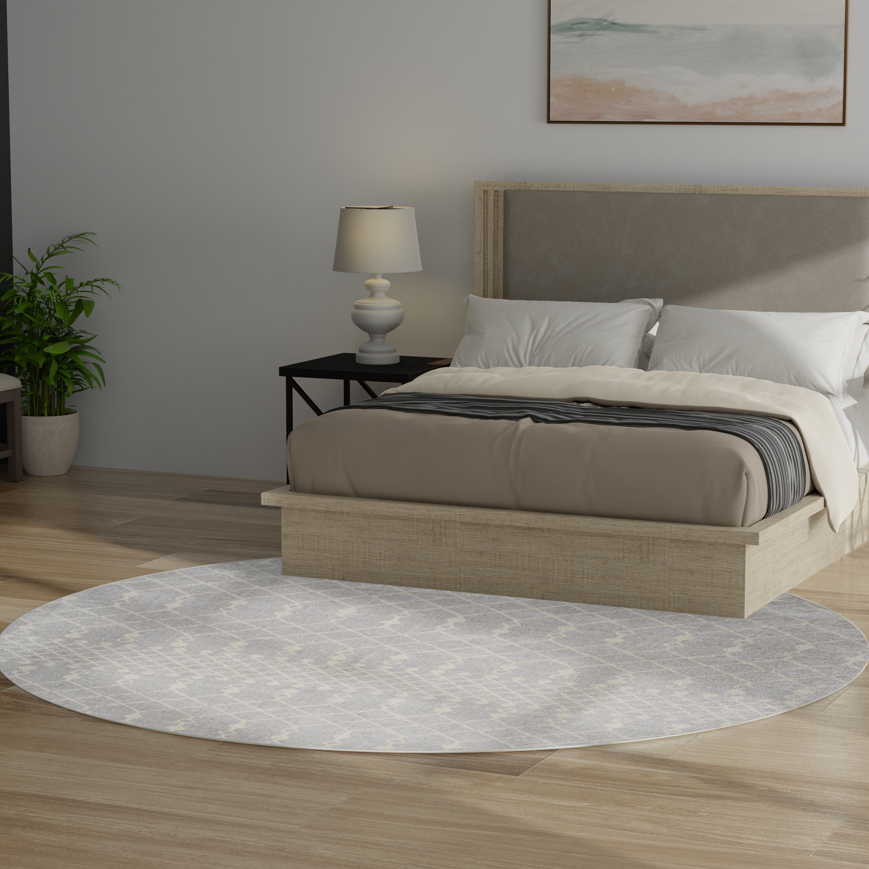 Nourison Home 099446979322 Astra Machine Washable 8 x 8 (ft) Loomed Polyester Grey Round Indoor Geometric Bohemian/Eclectic Machine washable Area rug