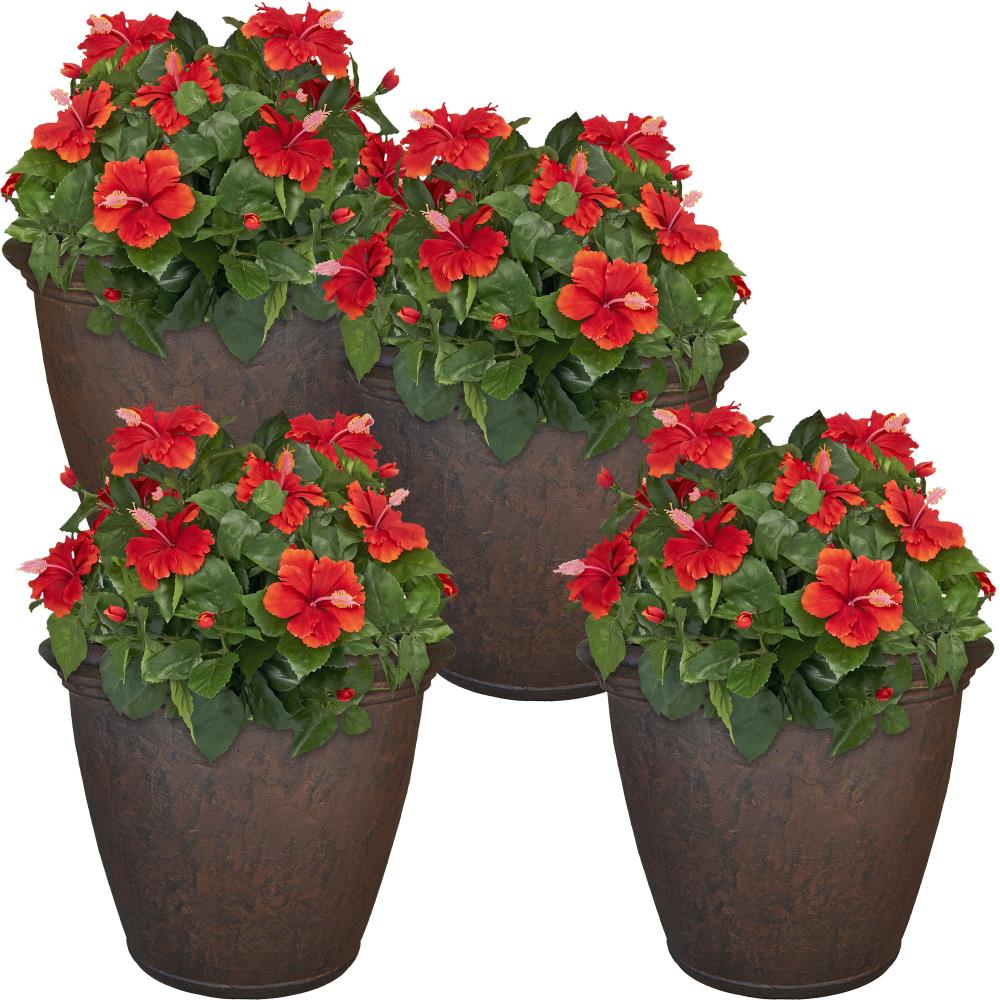 Sunnydaze Decor DG-940 4 -Pack Round 14.0-in W x 20-in H x 14-in D Brown Resin Indoor/Outdoor Planter