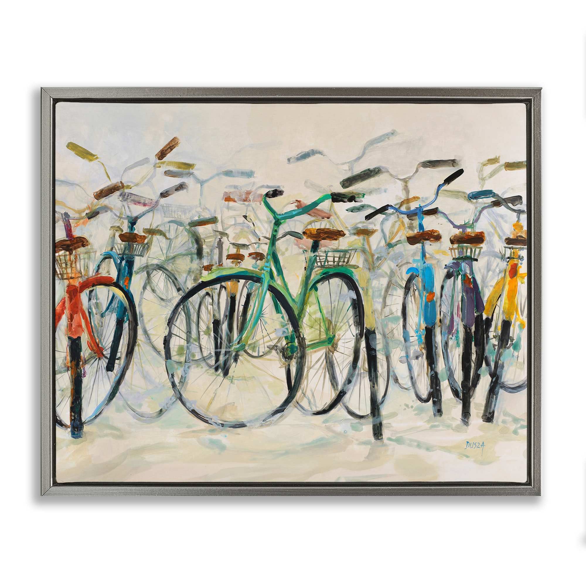 Stupell Industries BS-802-FFL-24X30 Group of Bicycles Gray Framed Floater Canvas Wall Art By Dusza 31 x 25