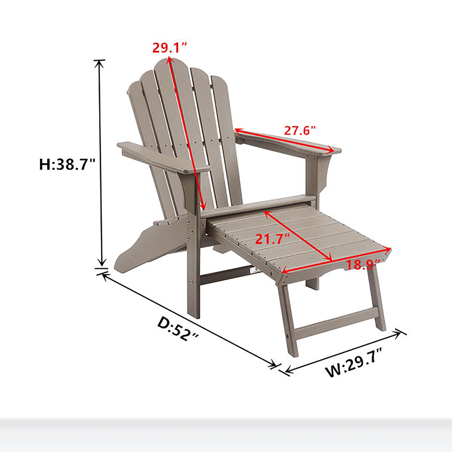 GZMR Brown Plastic Frame Stationary Adirondack Chair s with Slat