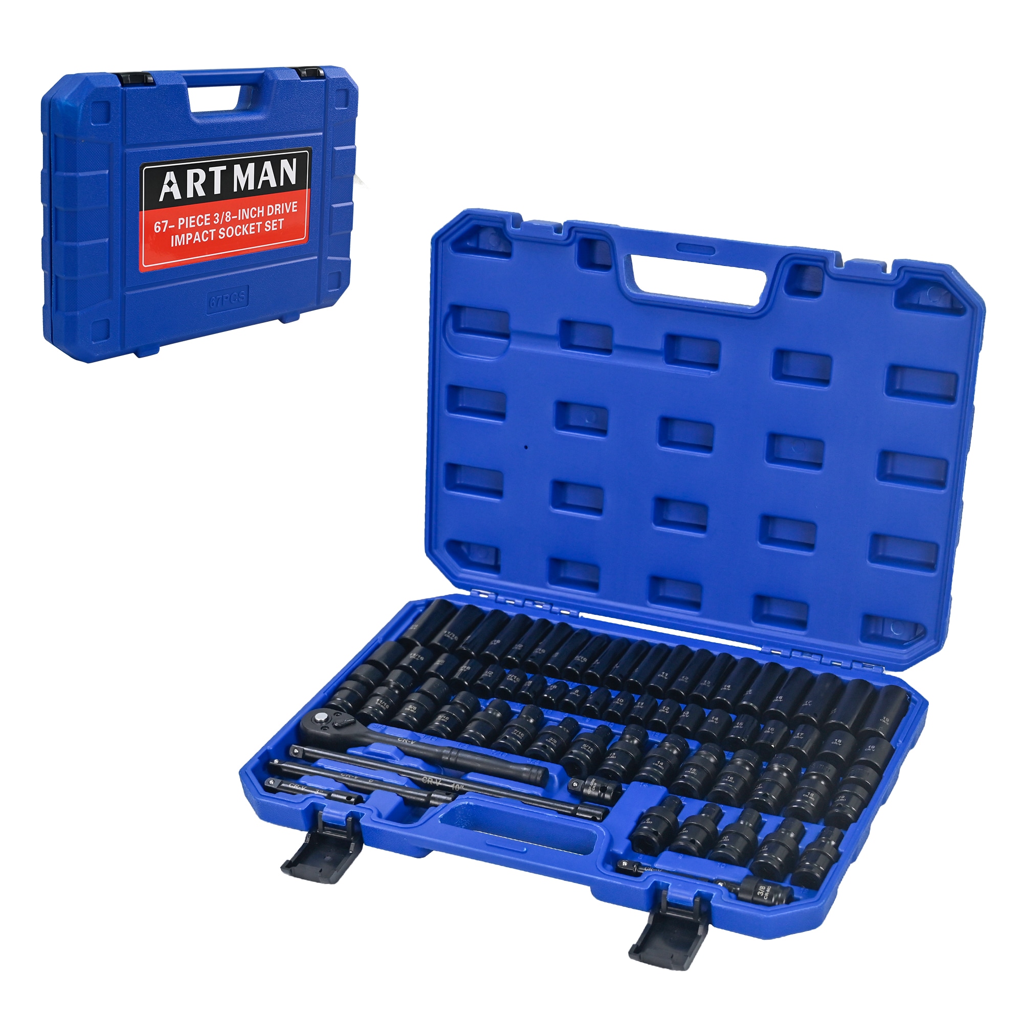 LOVMOR Air Tool and Accessories Kit 67 Pieces Long and Short Sets Universal Short Sets Extension Rods Pneumatic Universal Connectors Ratchet Wrenches Quick Couplings-Black Blue