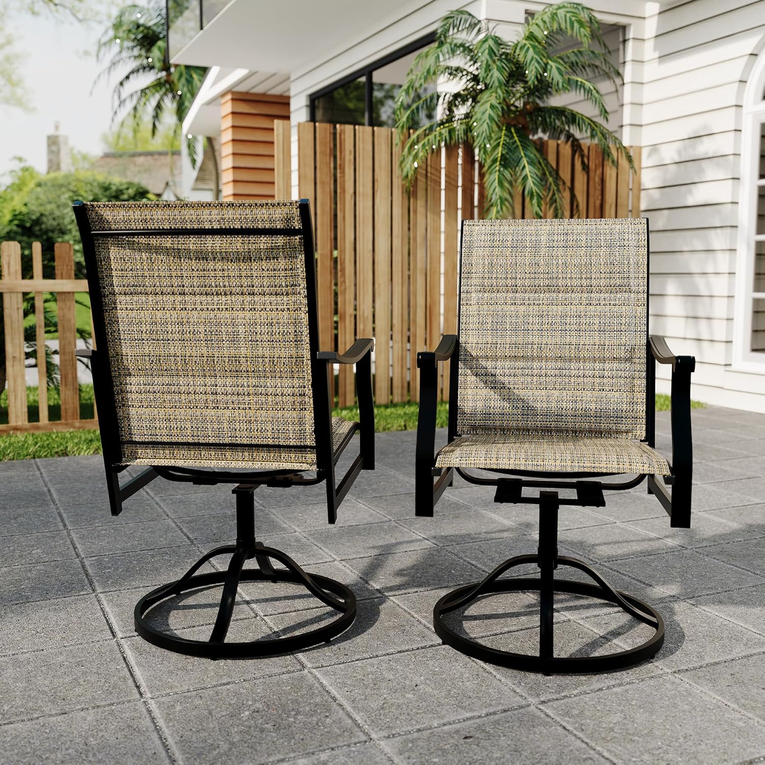 Qeetex LHF-DYQ-PHO-334SGBMA Outdoor Swivel Dining Chairs with Padded Textilene Breathable Back  Swivel Patio Dining Chairs Set of 2  SwivelPatio SlingChairs Set for Poolside Lawn Garde
