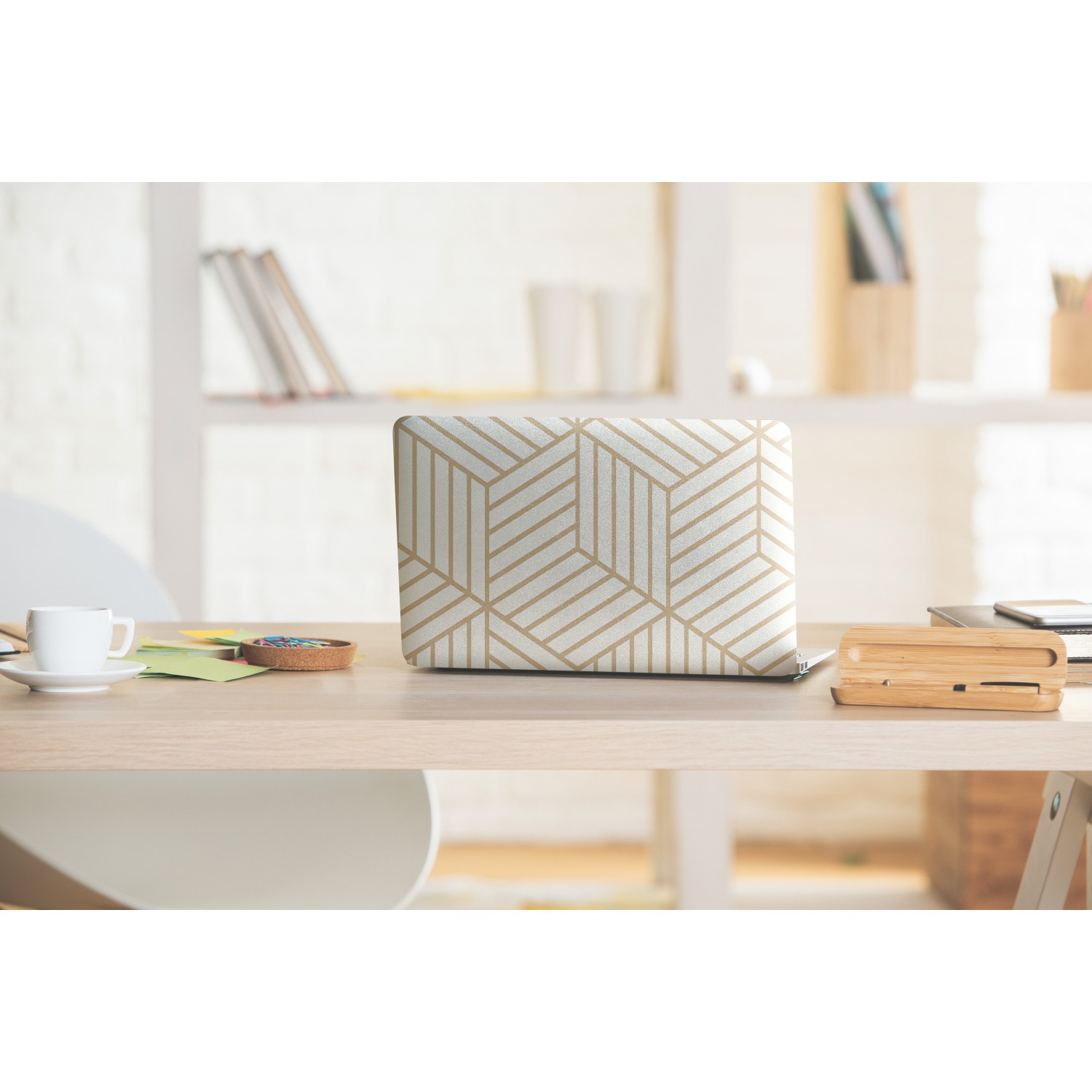 White and Gold Geometric Vinyl Peel and Stick Wallpaper Roll