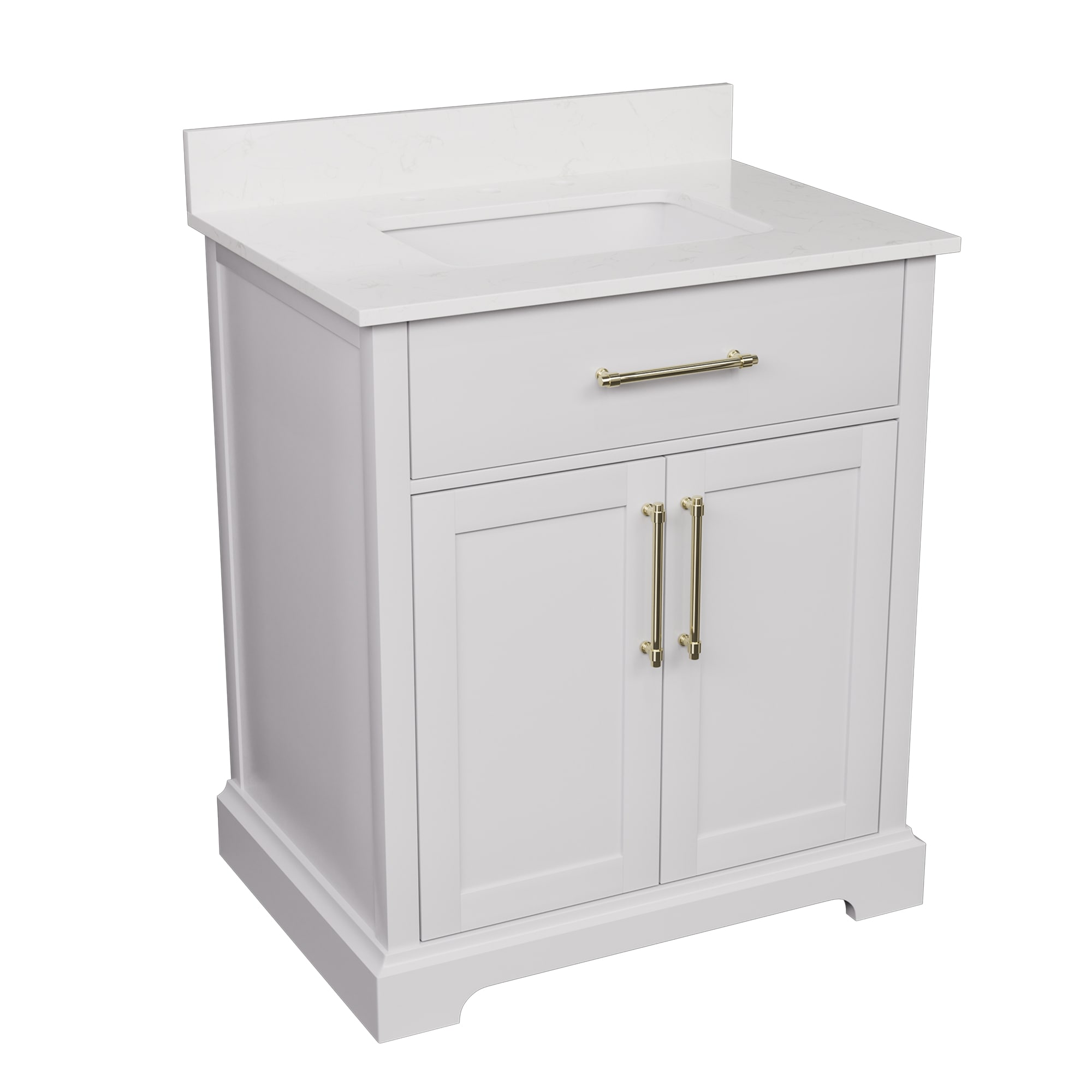 JEAREY JE-48LZKD-WH Fully Assembled Vanties 30-in White Single Sink Bathroom Vanity with White Cultured Marble Top
