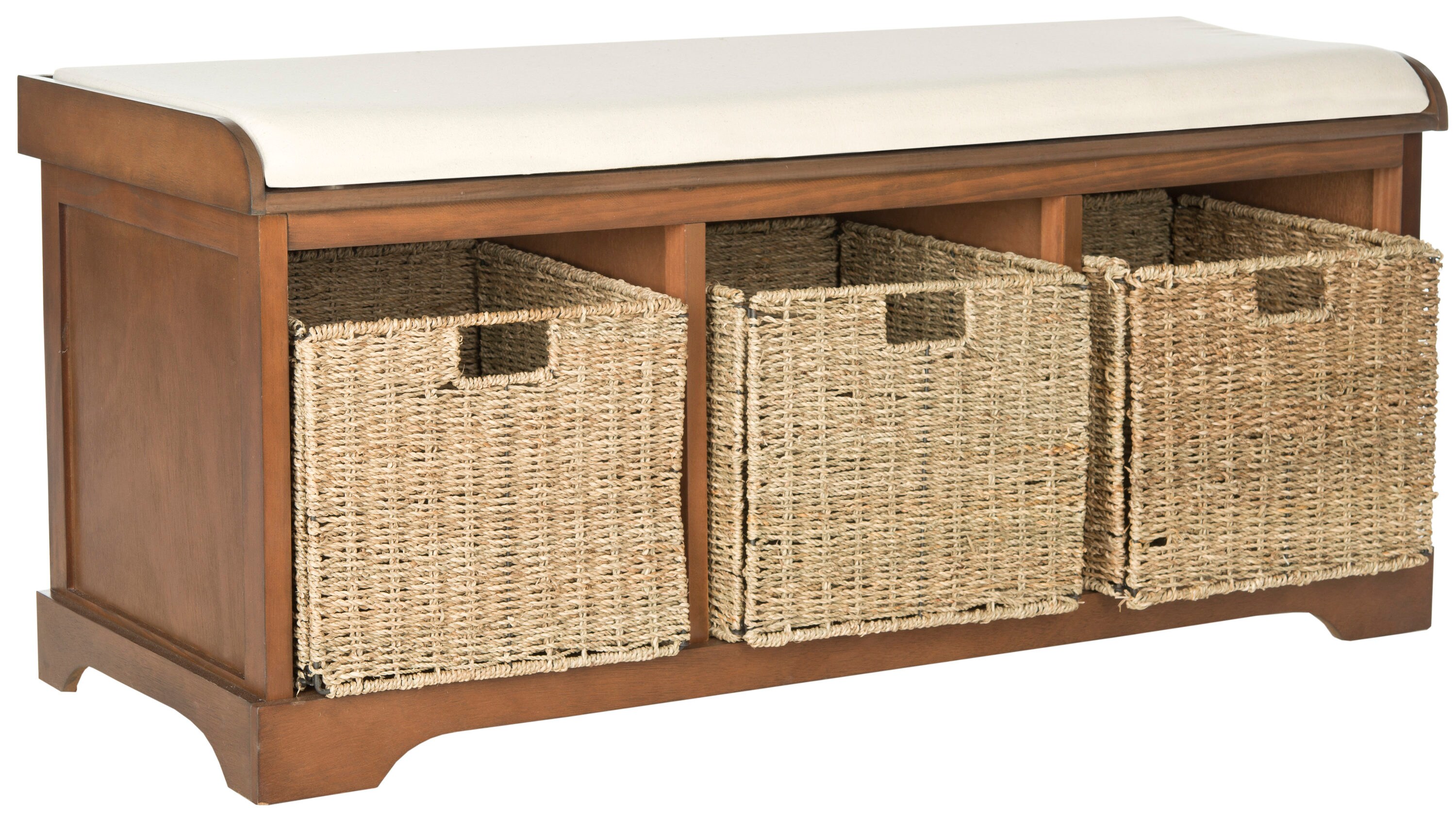 Safavieh Lonan Coastal Walnut Storage Bench with Storage 47-in x 16.1 ...