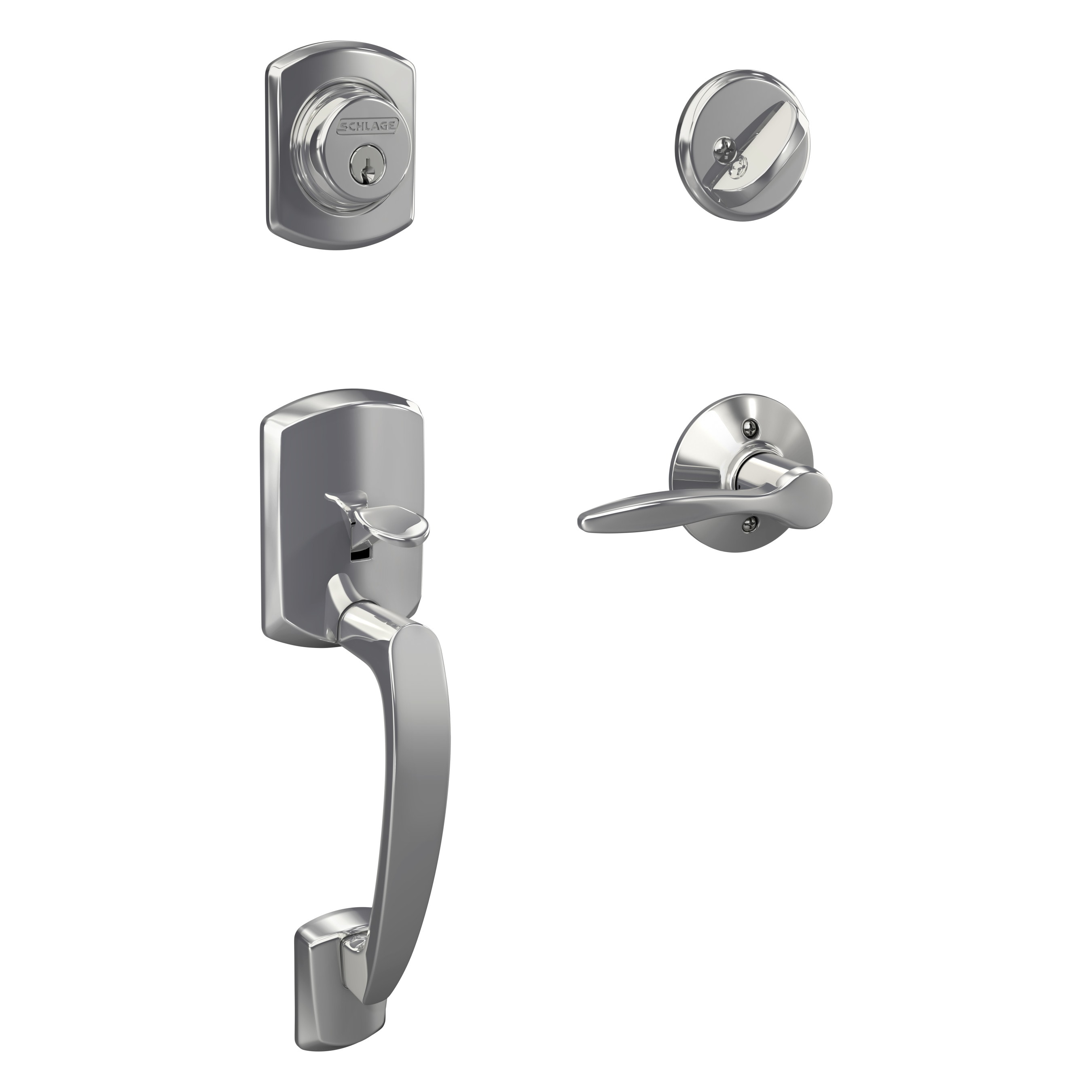Schlage F60 GRW 625 DEL RH Greenwich-Delfayo Bright Chrome Single-Cylinder Entry Door Handleset with Decorative Lever