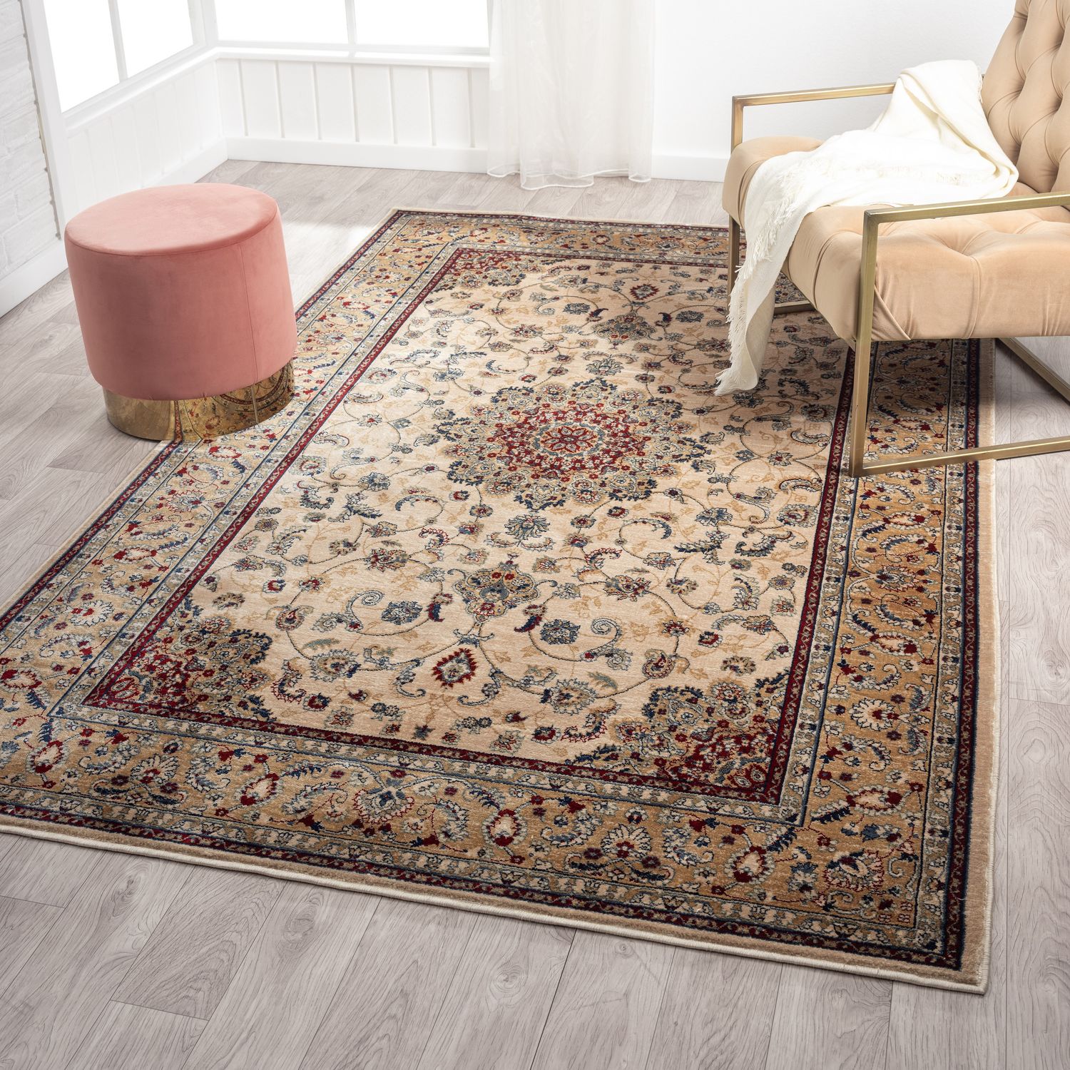 LR Home 5448A6184934J8 9 X 12 (ft) Beige/Ivory/Red/Blue Indoor Floral/Botanical Area Rug